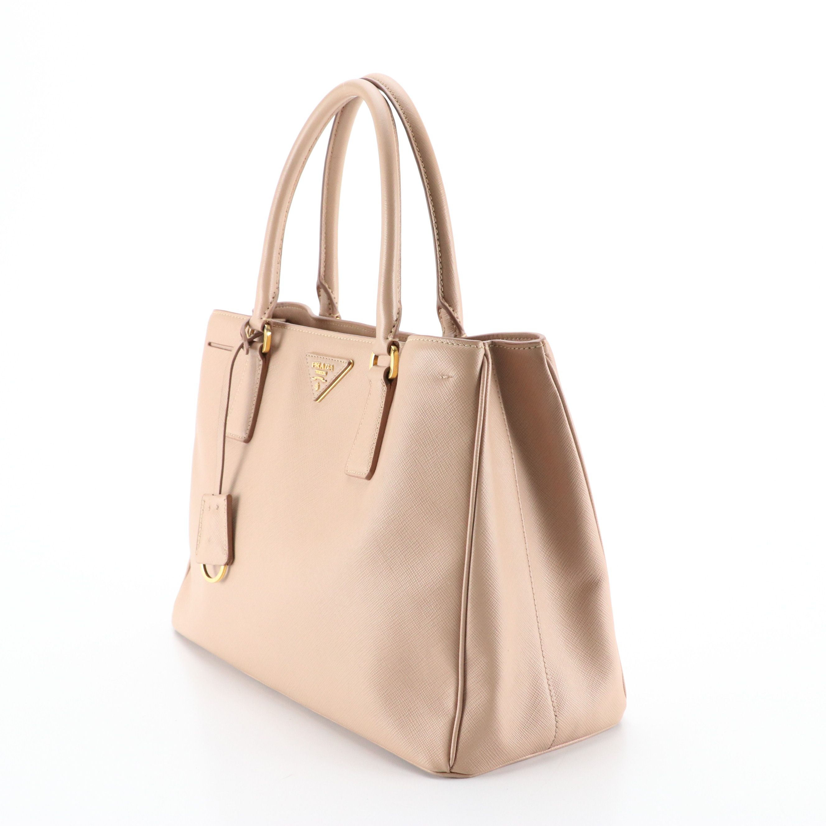 Prada Double Zip Galleria Top Handle Tote Bag in Saffiano Lux Leather