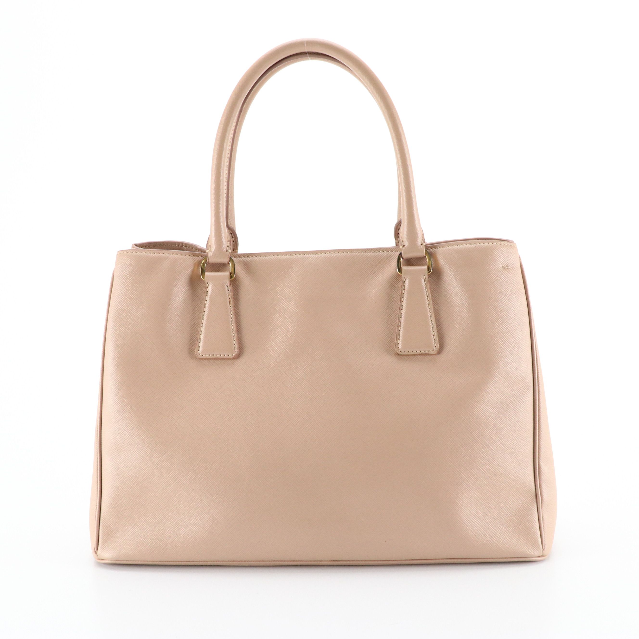 Prada Double Zip Galleria Top Handle Tote Bag in Saffiano Lux Leather