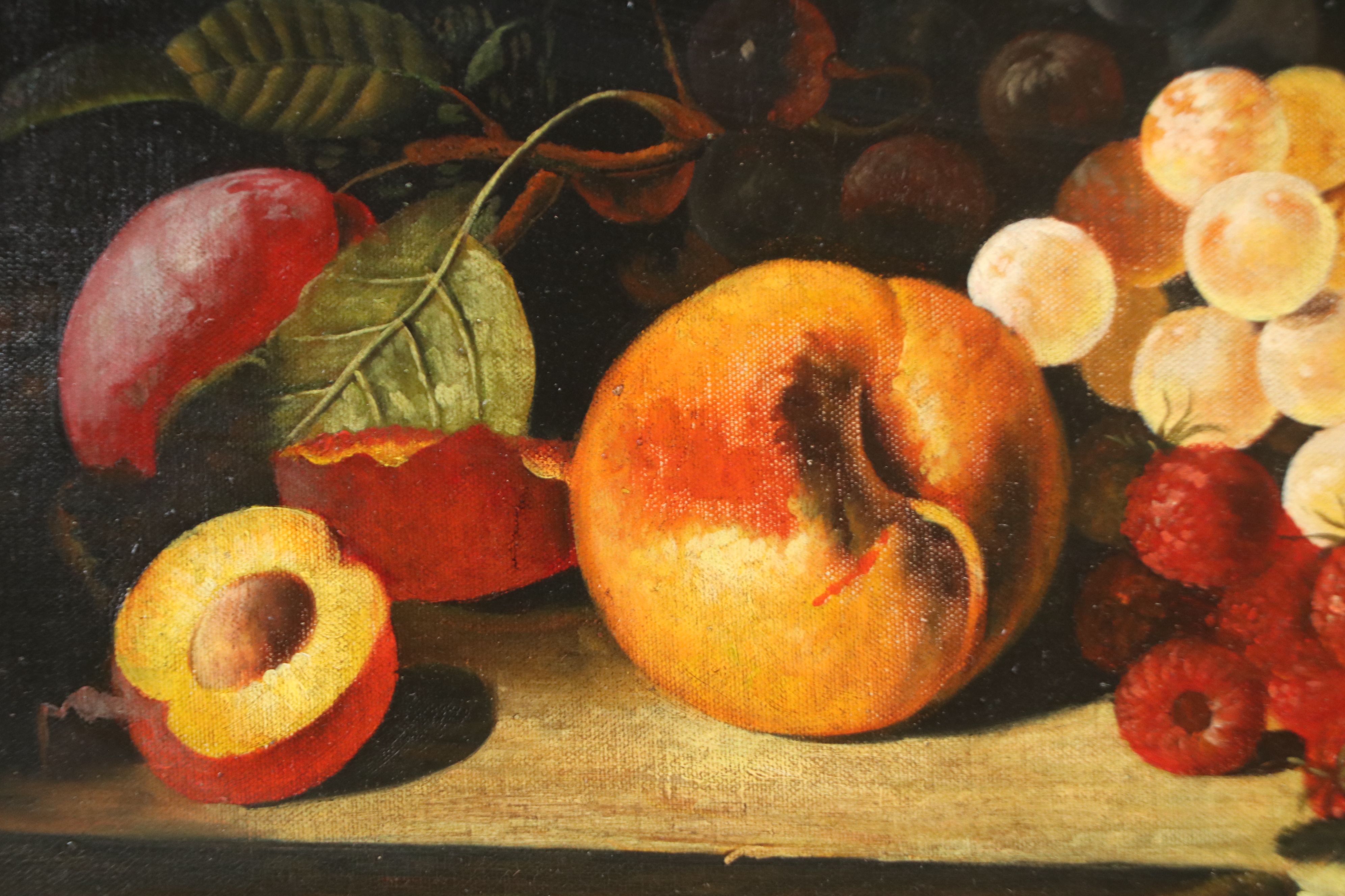 P. Gallinard Dutch Style Still Life Oil Painting with Fruit and Flowers