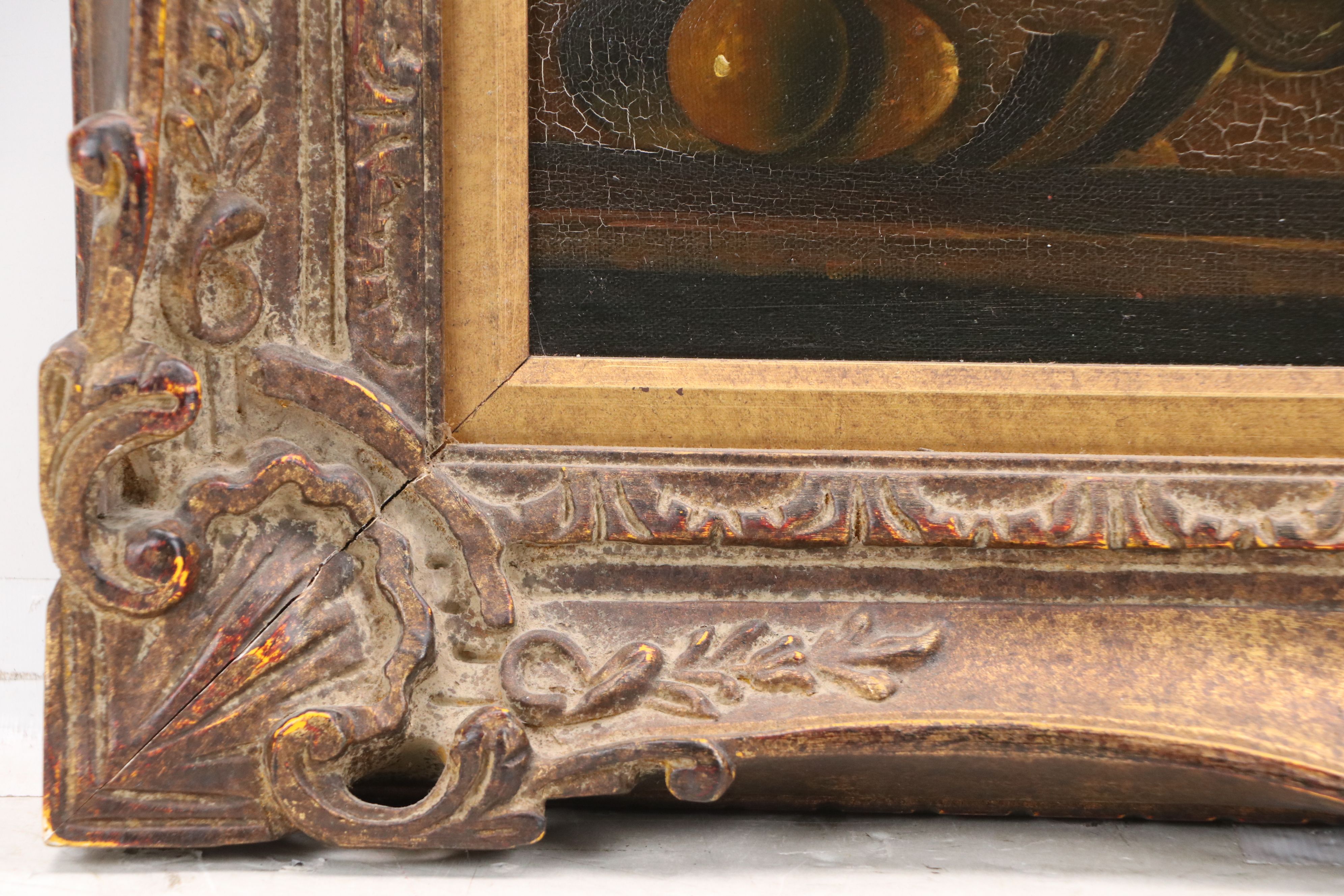 P. Gallinard Dutch Style Still Life Oil Painting with Fruit and Flowers