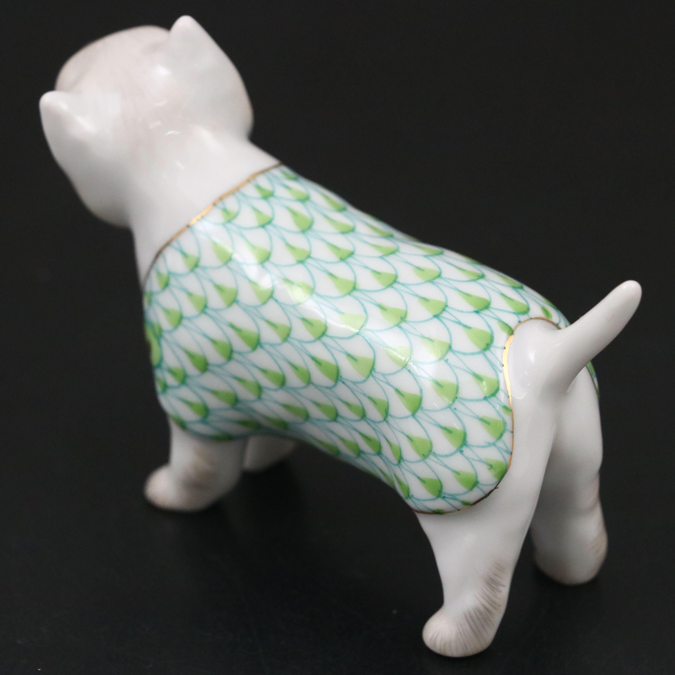 Herend Natural and Key Lime Fishnet with Gold "West Highland Terrier" Figurine