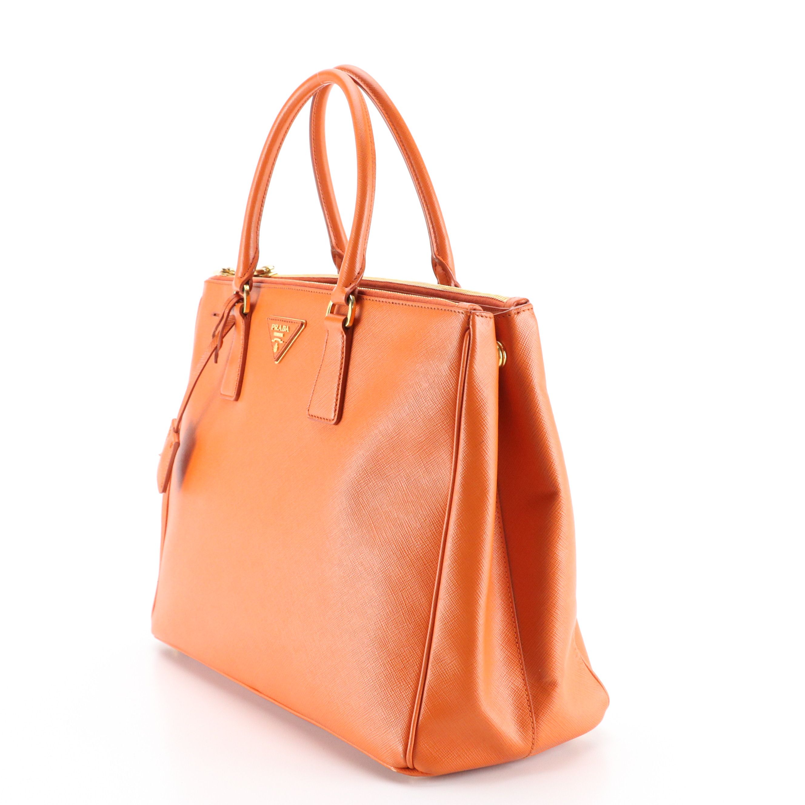 Prada Papaya Saffiano Leather Large Double Zip Galleria Top Handle Tote Bag