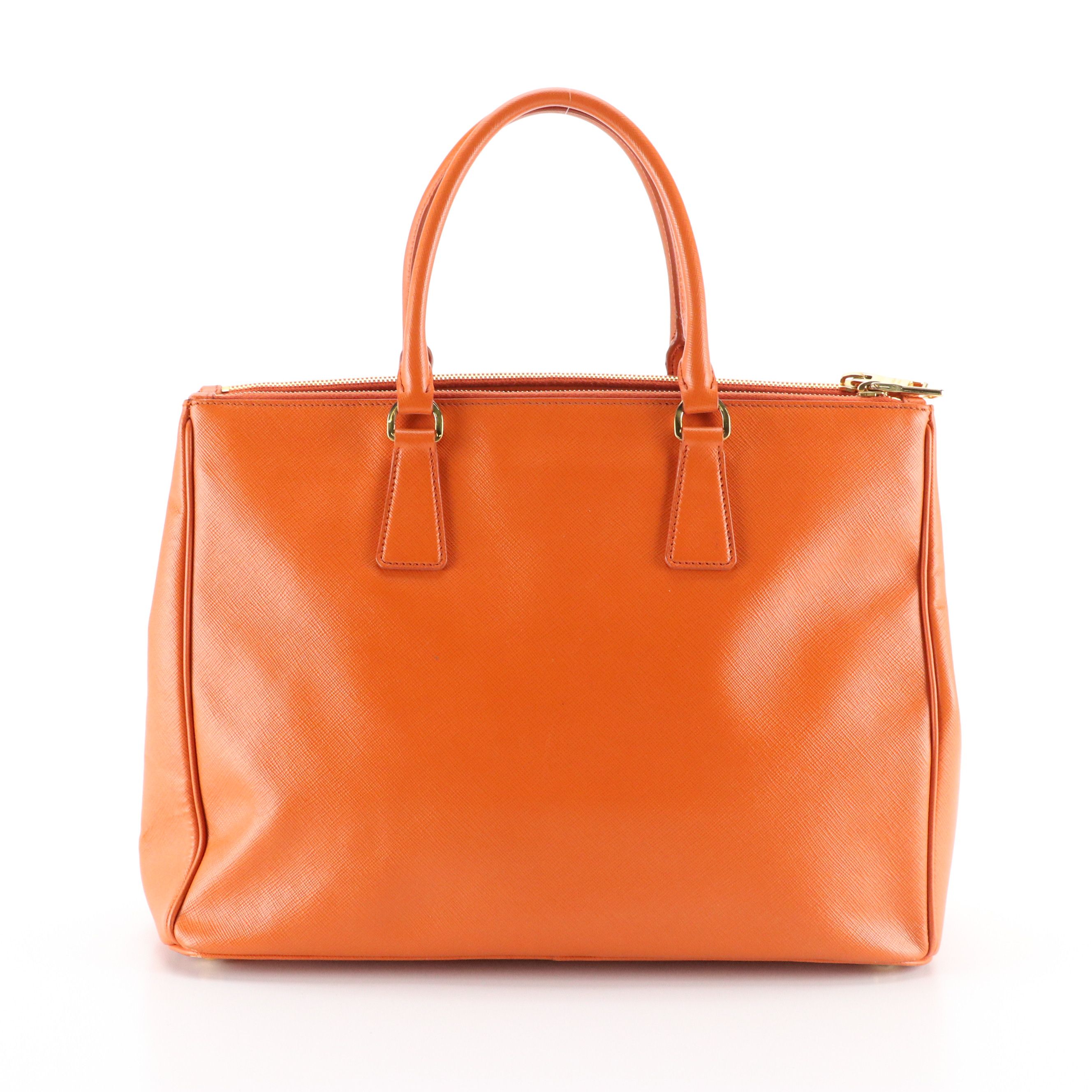 Prada Papaya Saffiano Leather Large Double Zip Galleria Top Handle Tote Bag