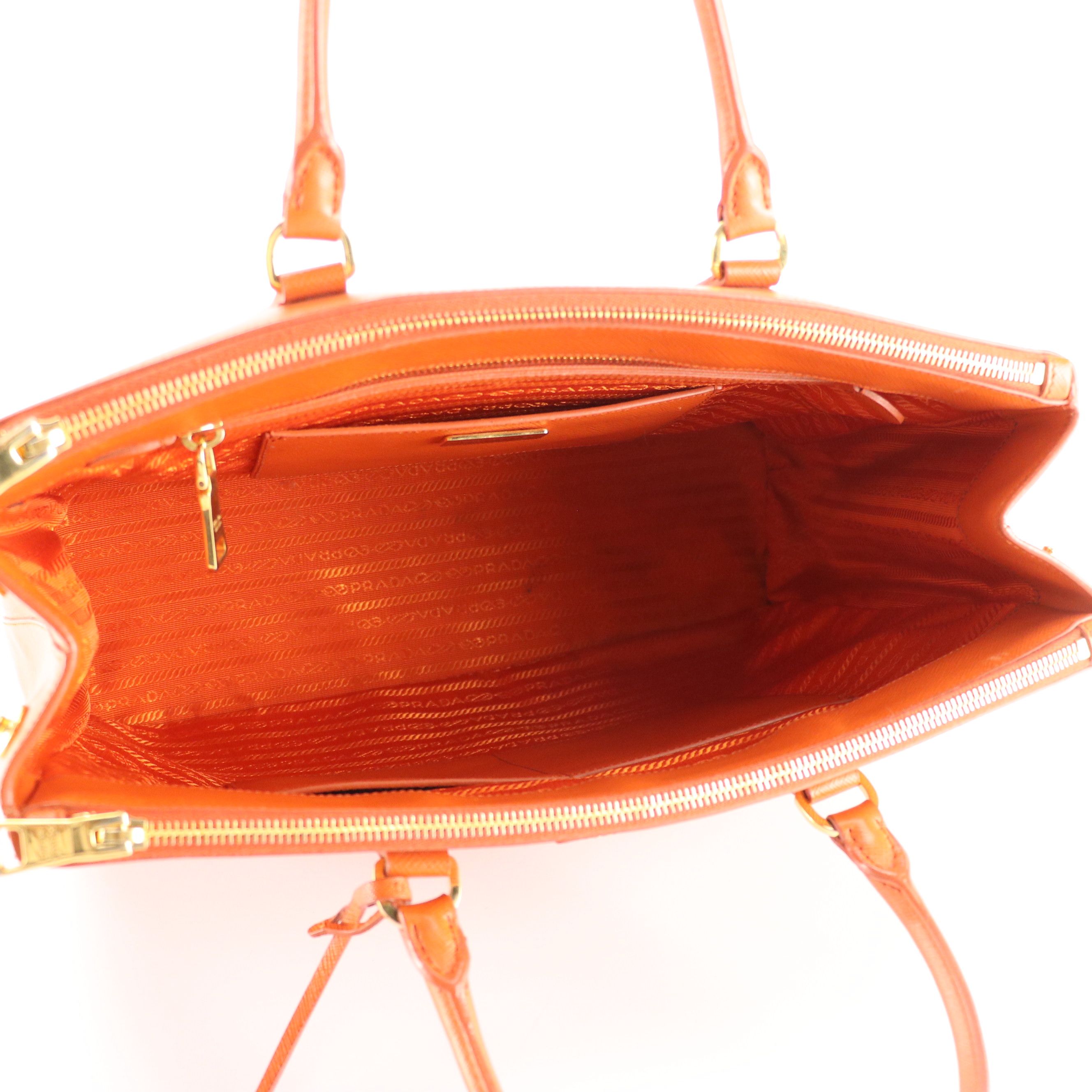 Prada Papaya Saffiano Leather Large Double Zip Galleria Top Handle Tote Bag