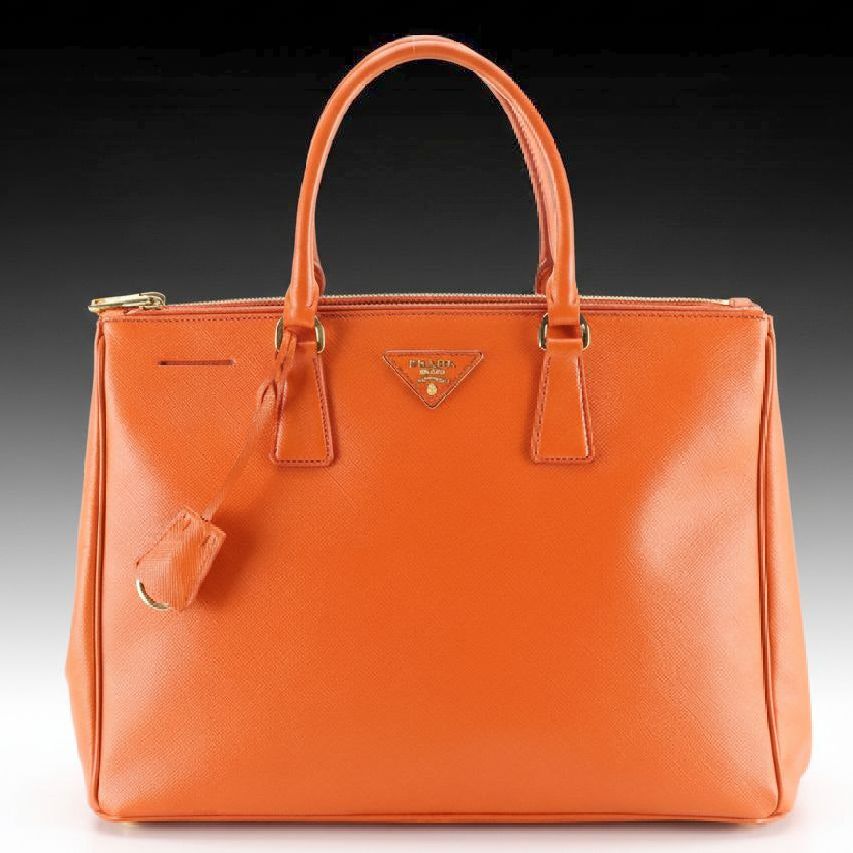 Prada Papaya Saffiano Leather Large Double Zip Galleria Top Handle Tote Bag