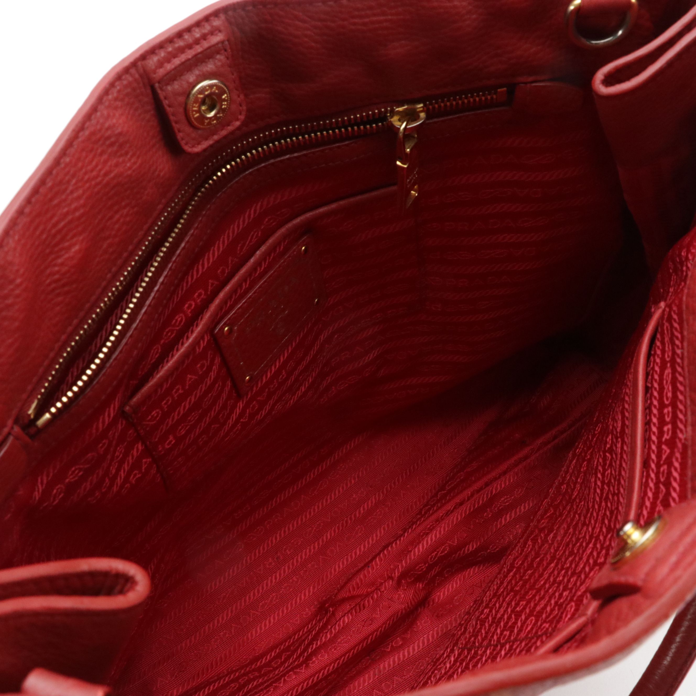 Prada Top Handle Two-Way Shopper Tote in Red Grained Leather