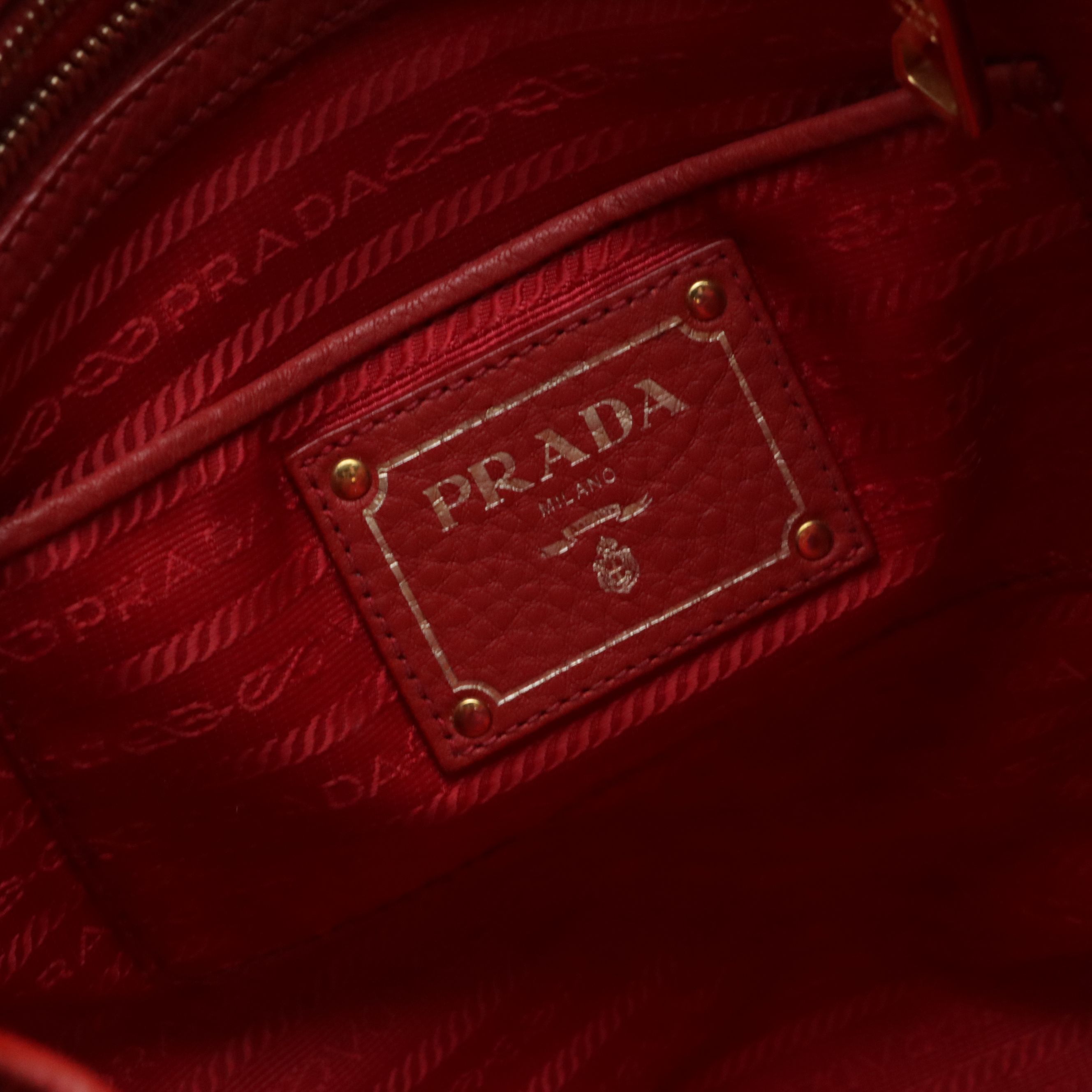 Prada Top Handle Two-Way Shopper Tote in Red Grained Leather