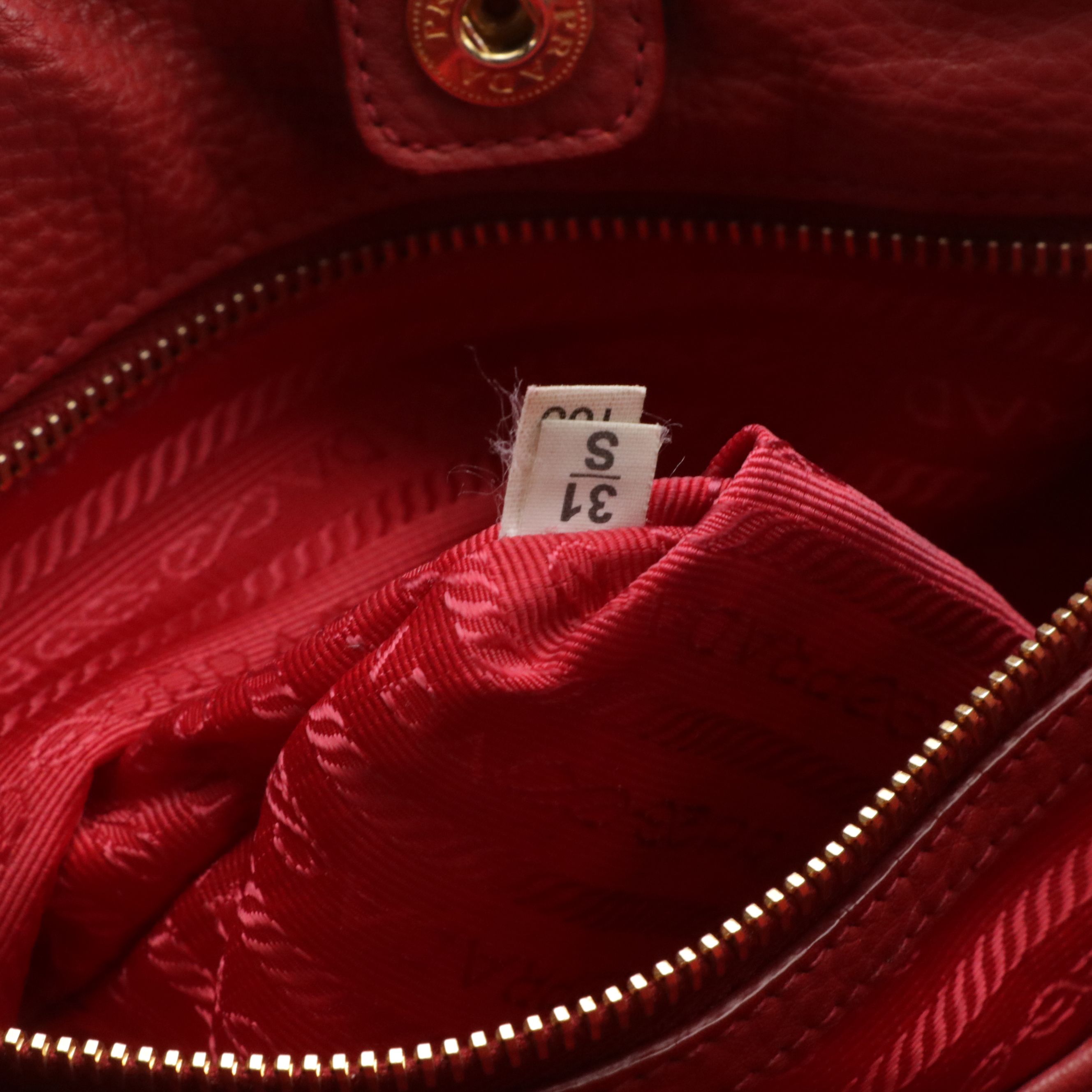 Prada Top Handle Two-Way Shopper Tote in Red Grained Leather