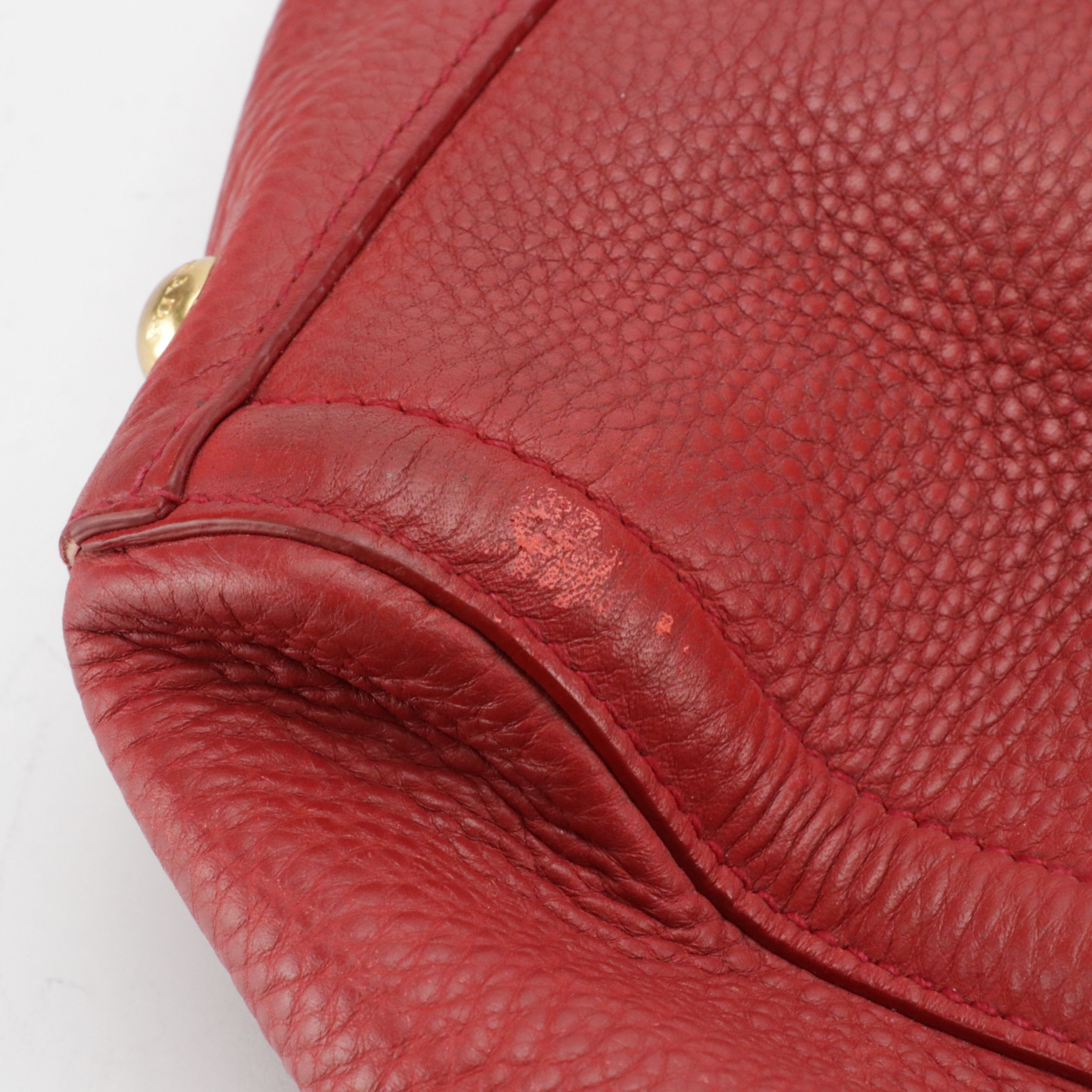 Prada Top Handle Two-Way Shopper Tote in Red Grained Leather