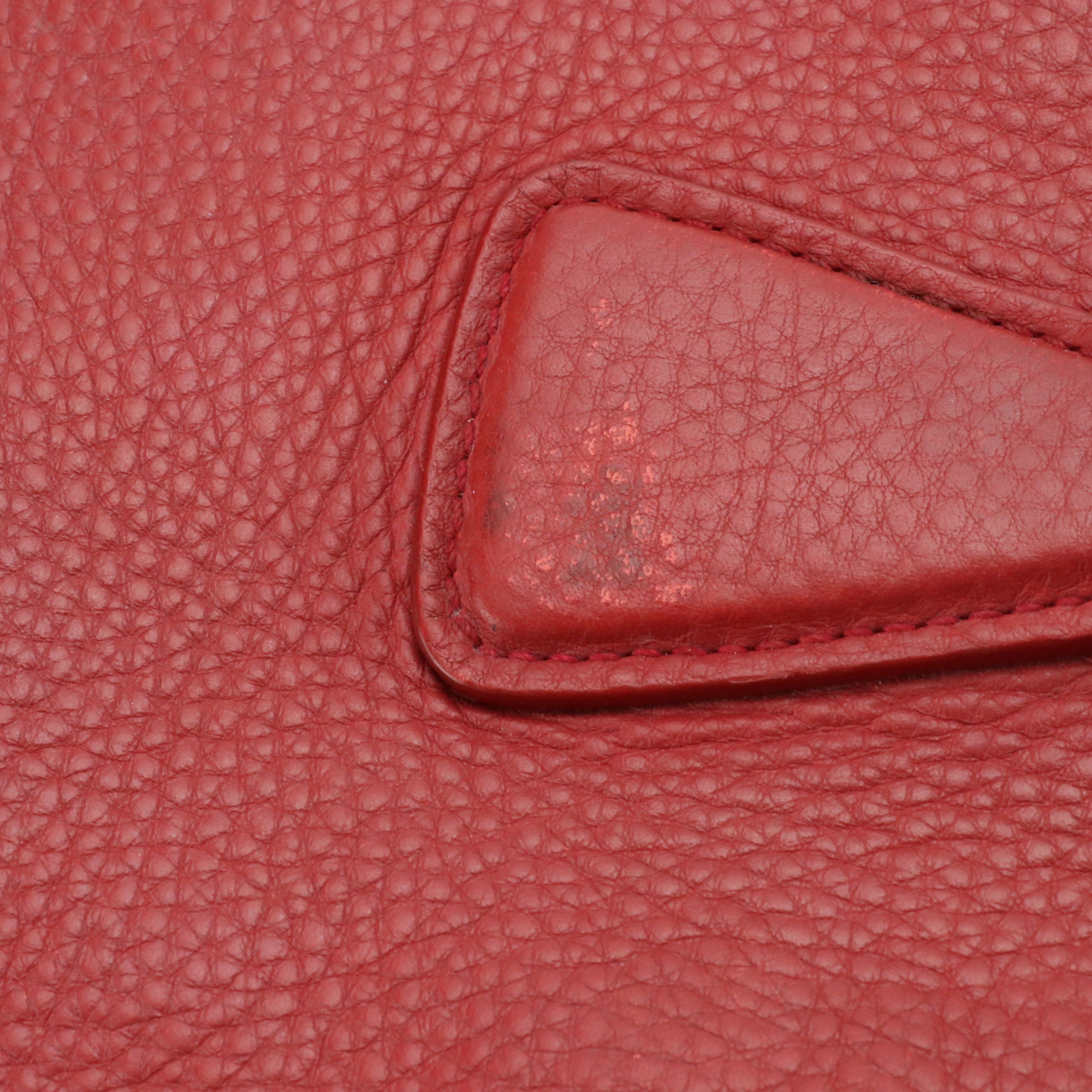Prada Top Handle Two-Way Shopper Tote in Red Grained Leather