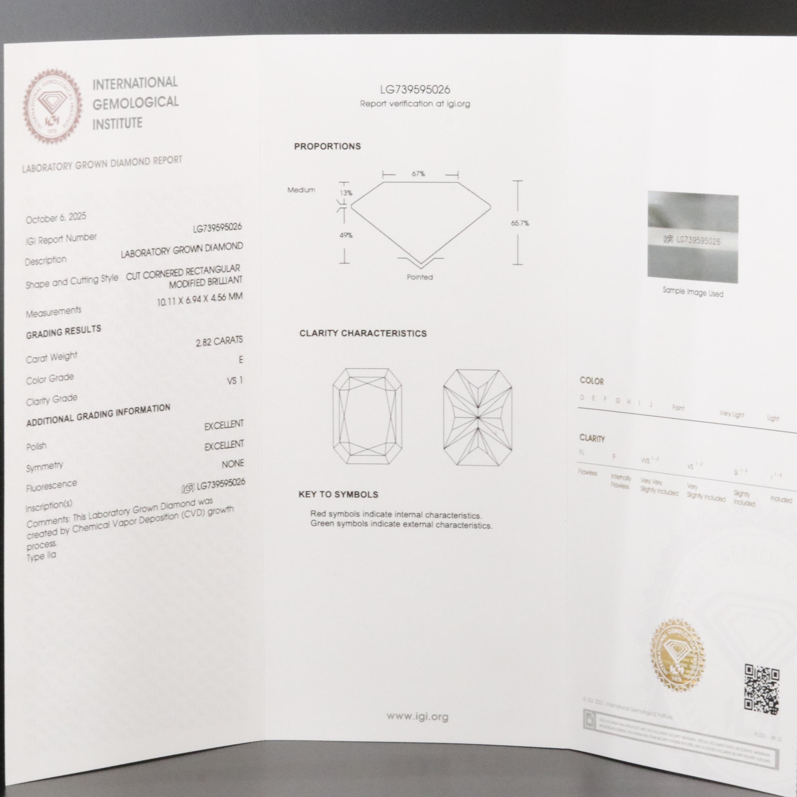 Platinum 2.82 CT Lab Grown Diamond Solitaire Ring with IGI Report