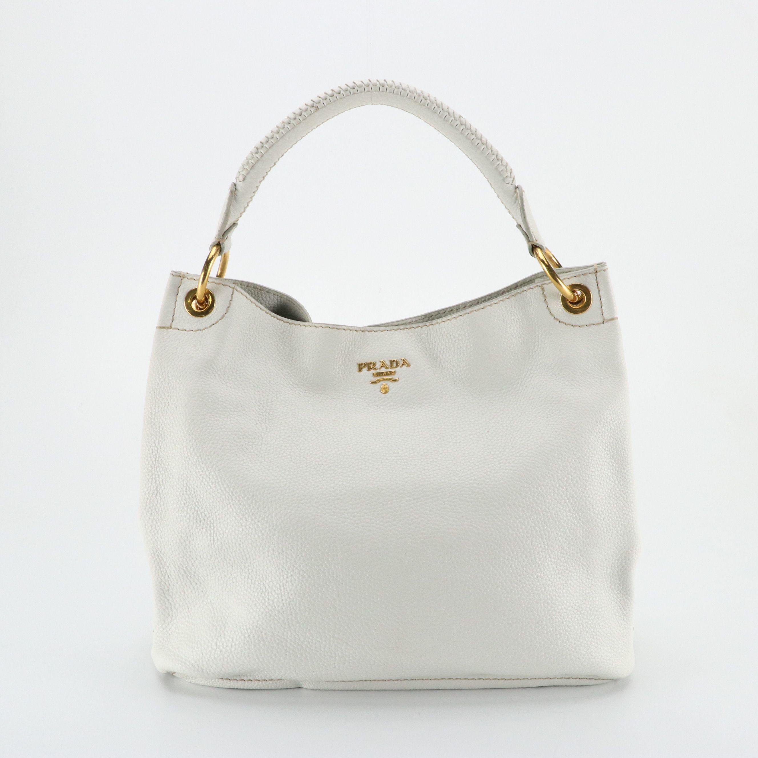 Prada Large Hobo Bag in White Vitello Daino Leather