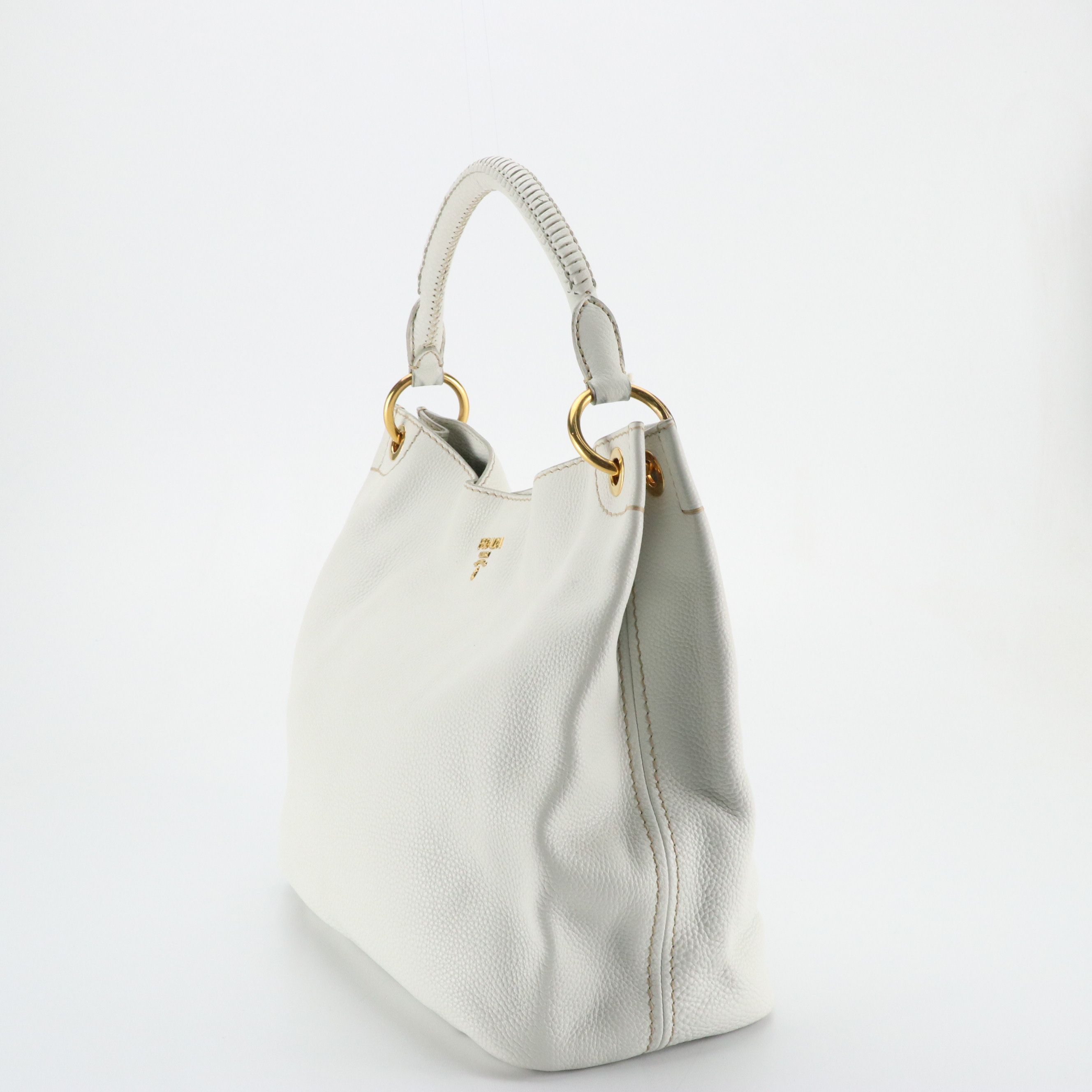 Prada Large Hobo Bag in White Vitello Daino Leather