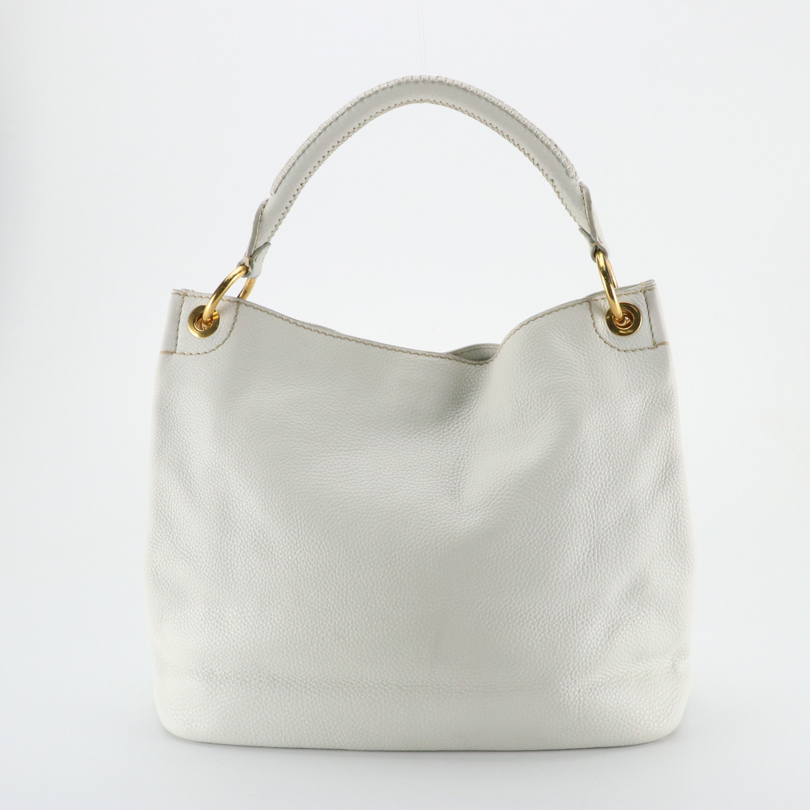 Prada Large Hobo Bag in White Vitello Daino Leather