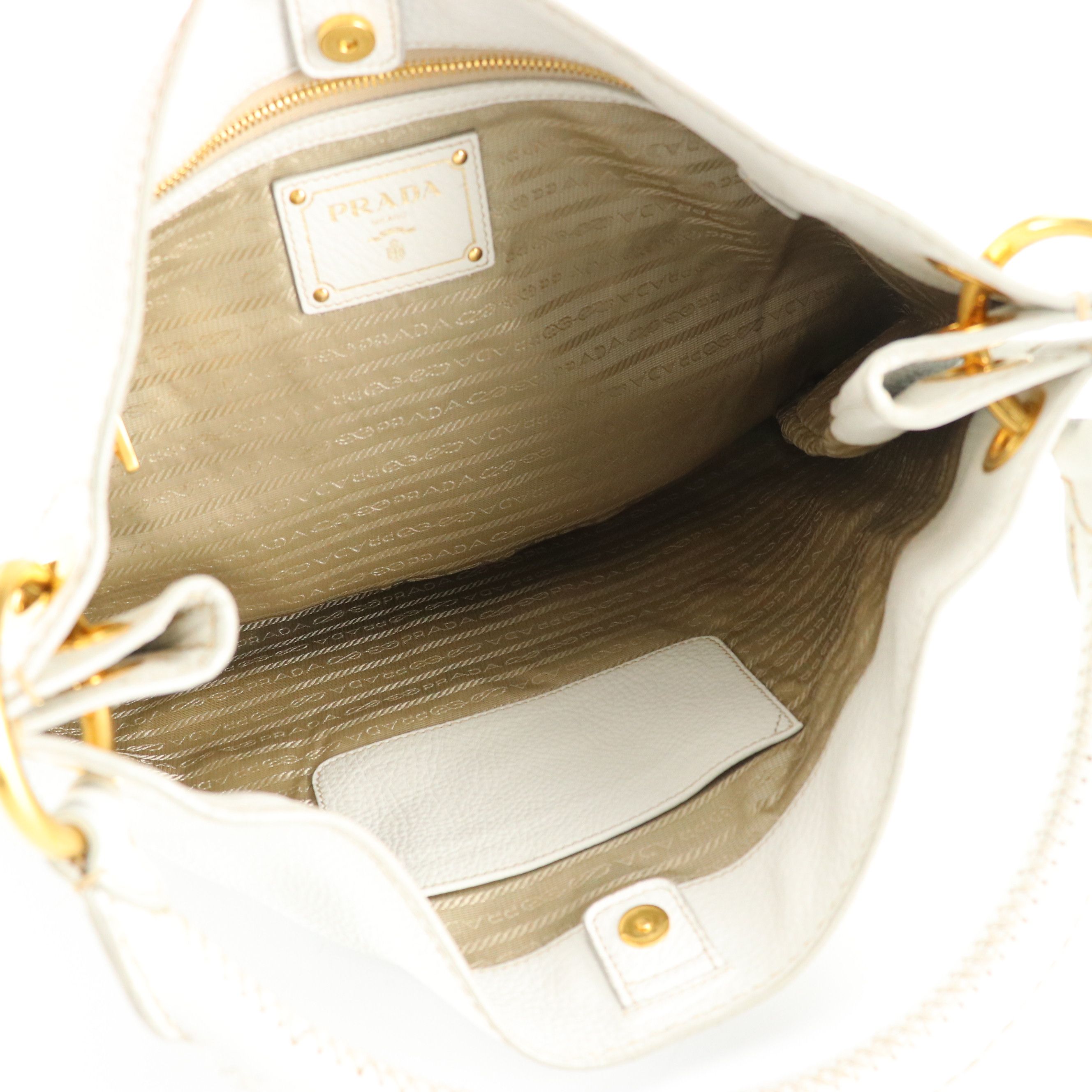 Prada Large Hobo Bag in White Vitello Daino Leather