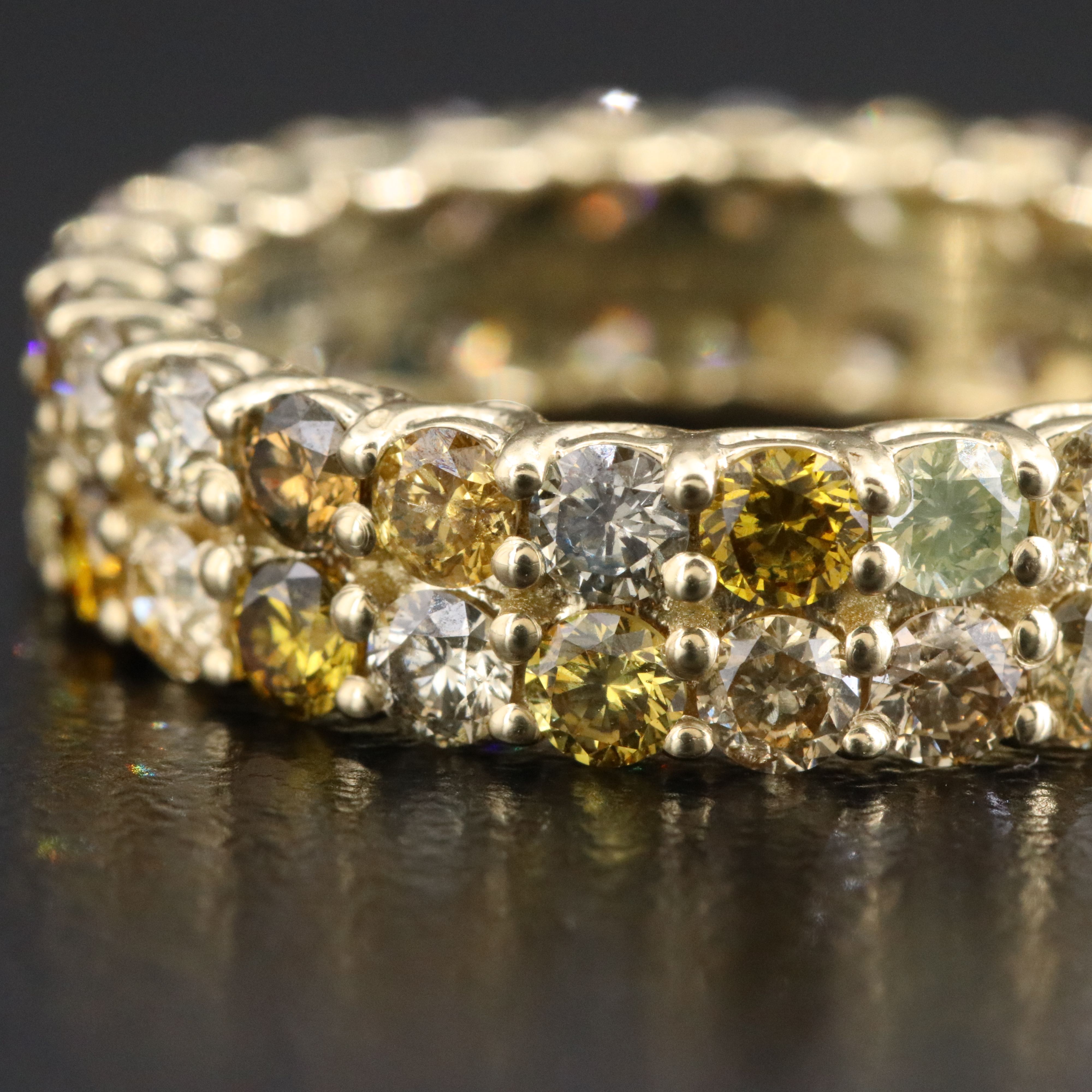 14K 3.82 CTW Diamond Eternity Ring Featuring Fancy Colors and IGI Jewelry Report