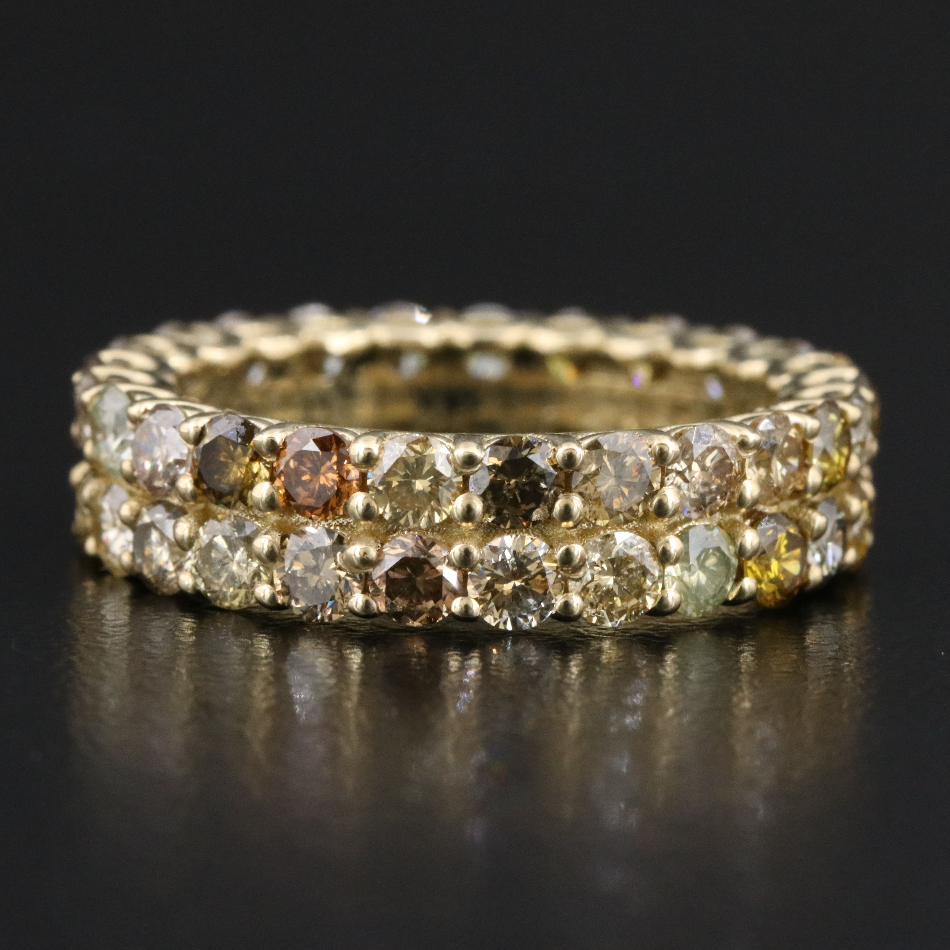 14K 3.82 CTW Diamond Eternity Ring Featuring Fancy Colors and IGI Jewelry Report