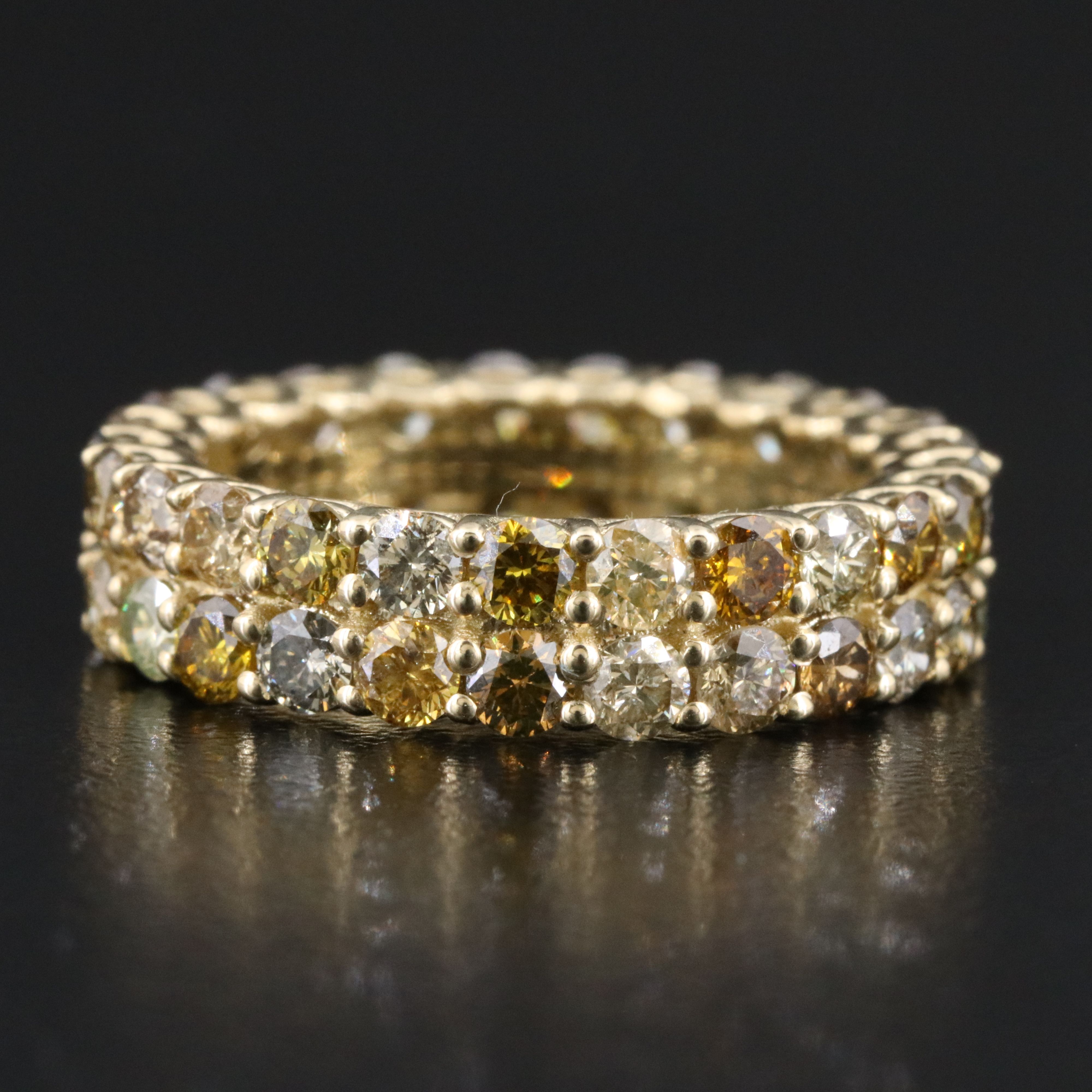14K 3.82 CTW Diamond Eternity Ring Featuring Fancy Colors and IGI Jewelry Report