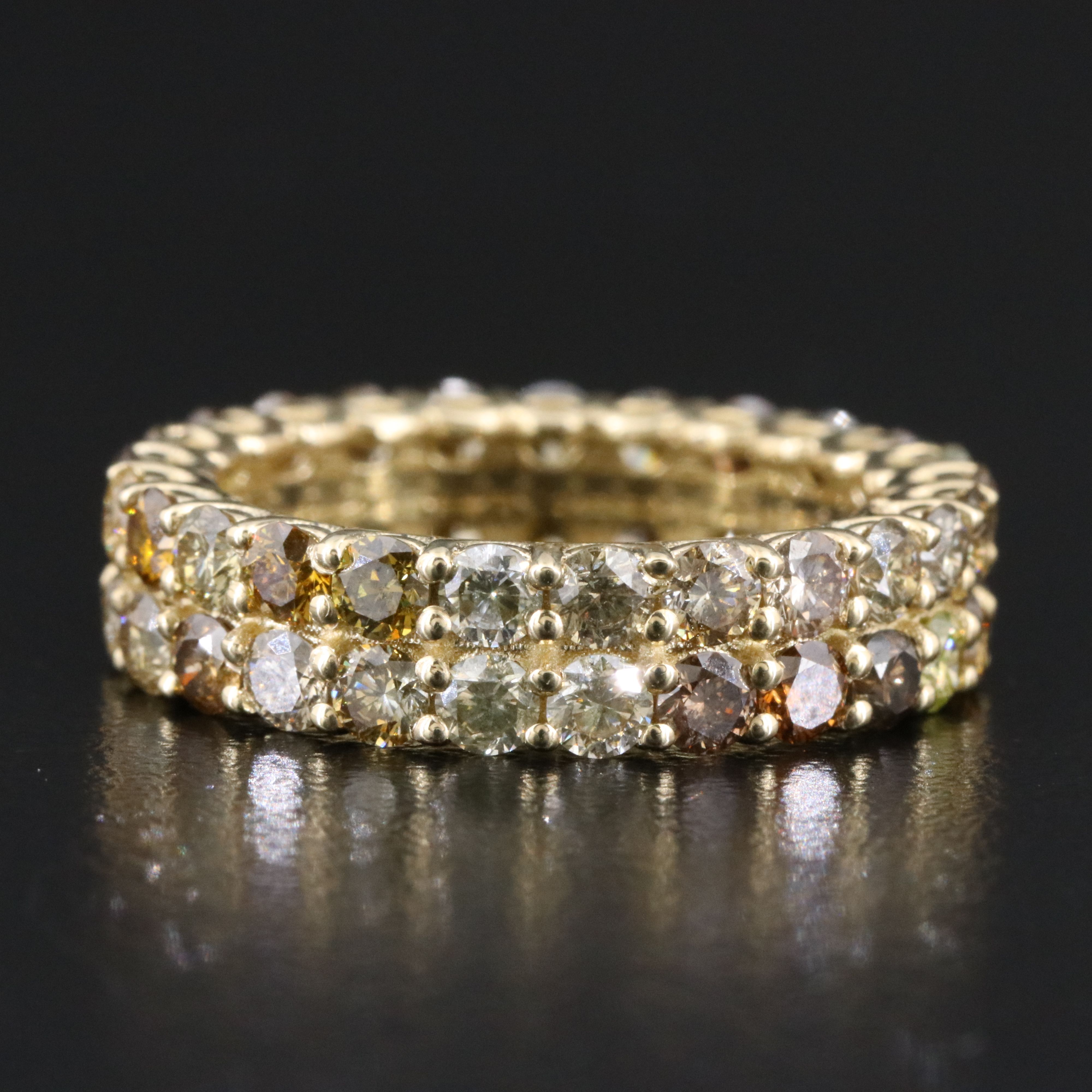 14K 3.82 CTW Diamond Eternity Ring Featuring Fancy Colors and IGI Jewelry Report