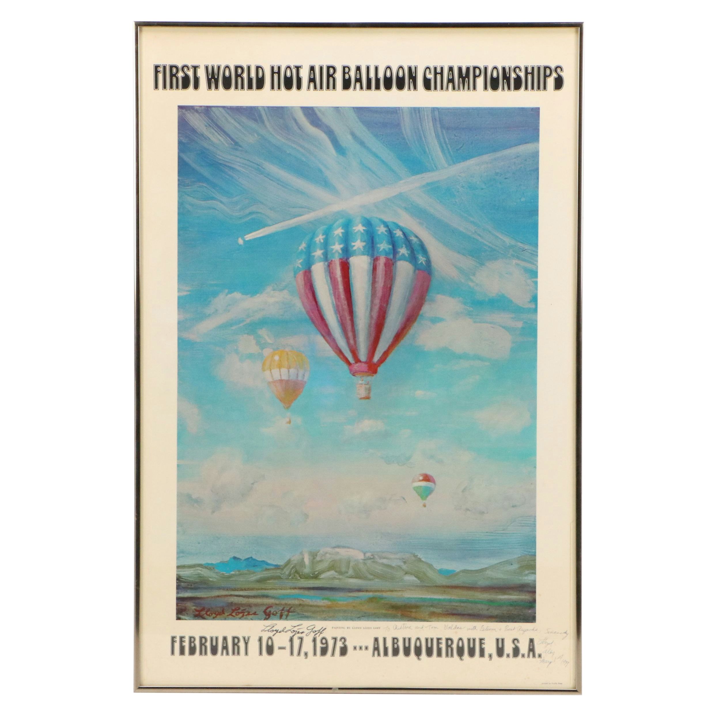 Lloyd Lozes Goff Offset Lithograph Poster for Hot Air Balloon Championship, 1973