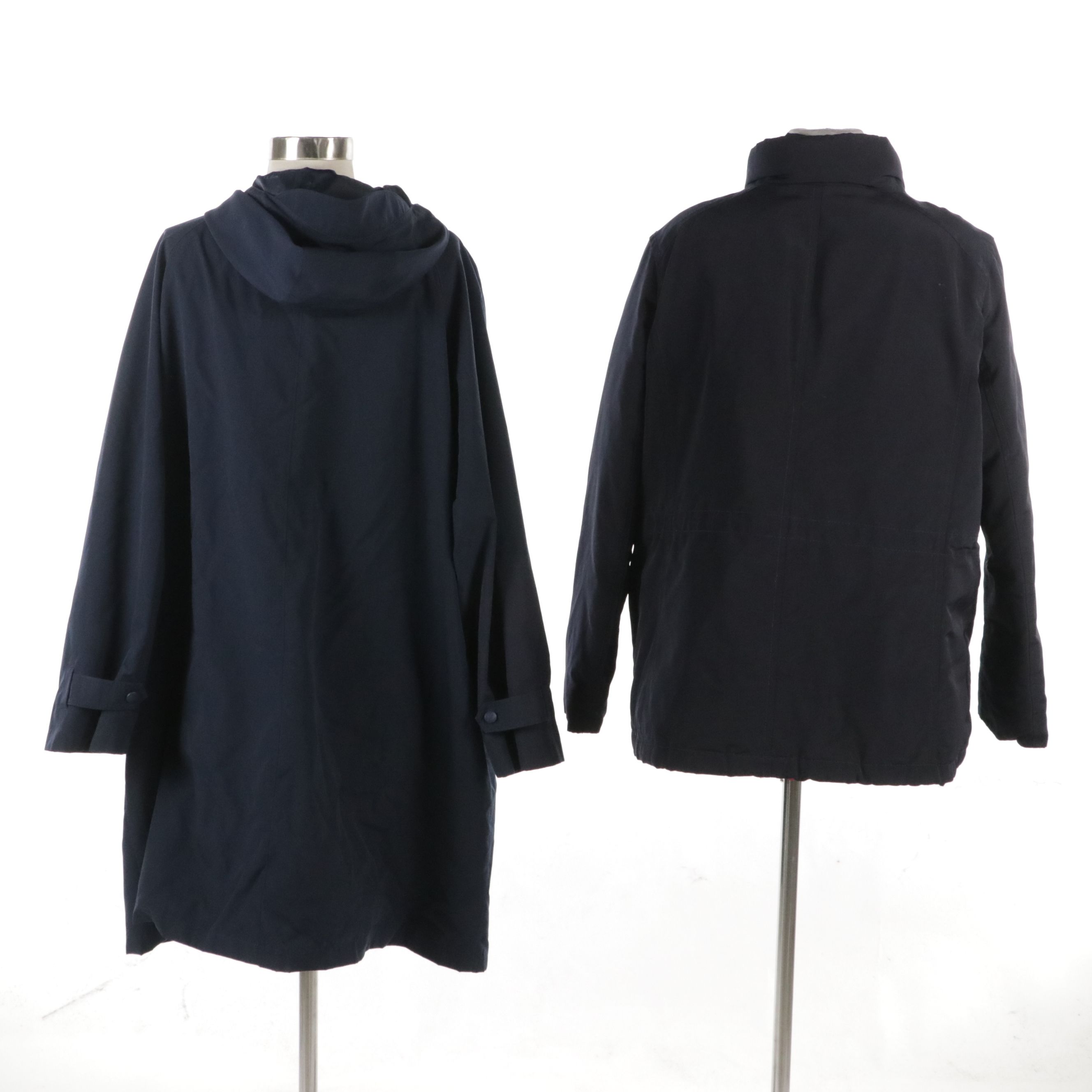 Talbots Blue Nylon Winter Coat and L.L. Bean Mid-Length Hooded Raincoat