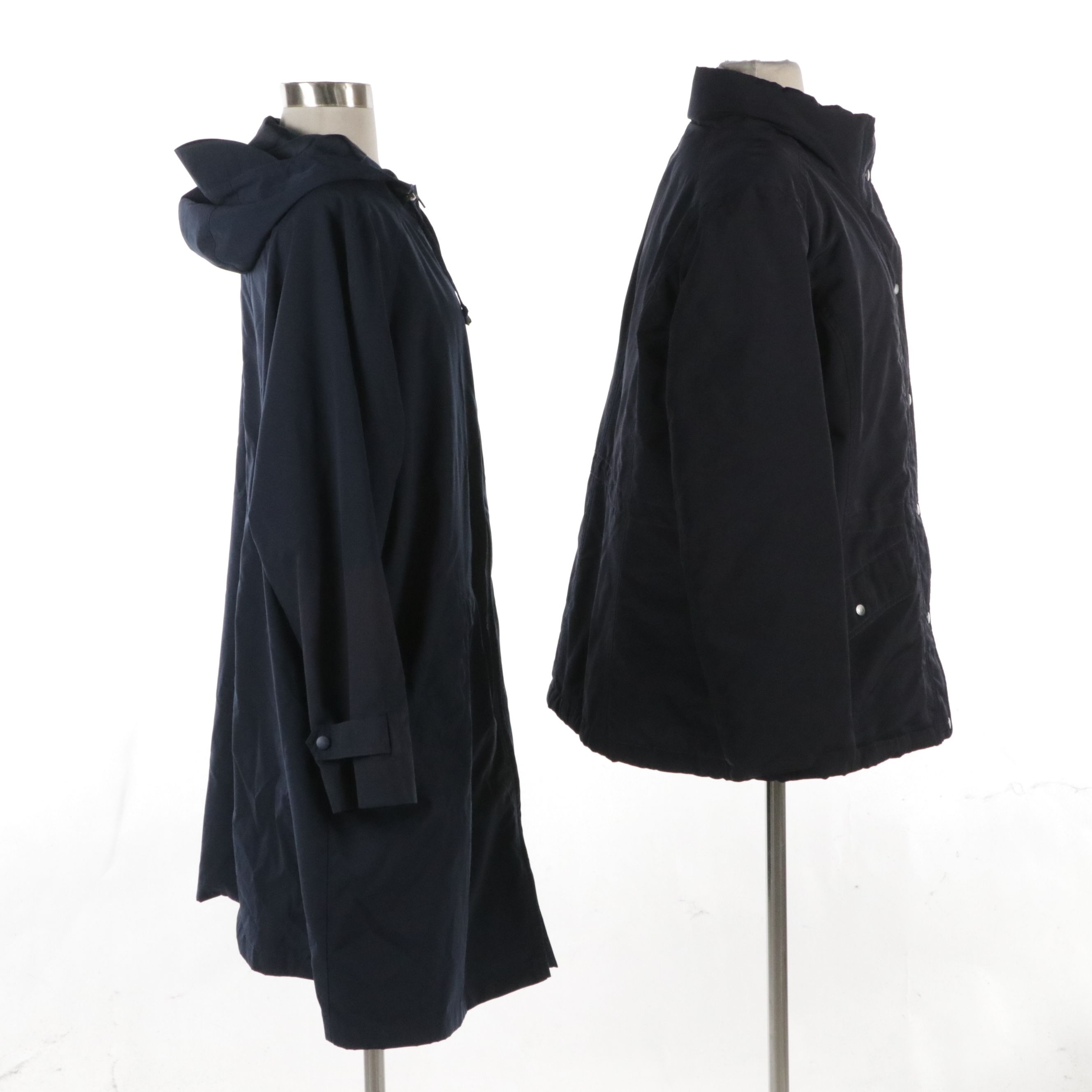 Talbots Blue Nylon Winter Coat and L.L. Bean Mid-Length Hooded Raincoat
