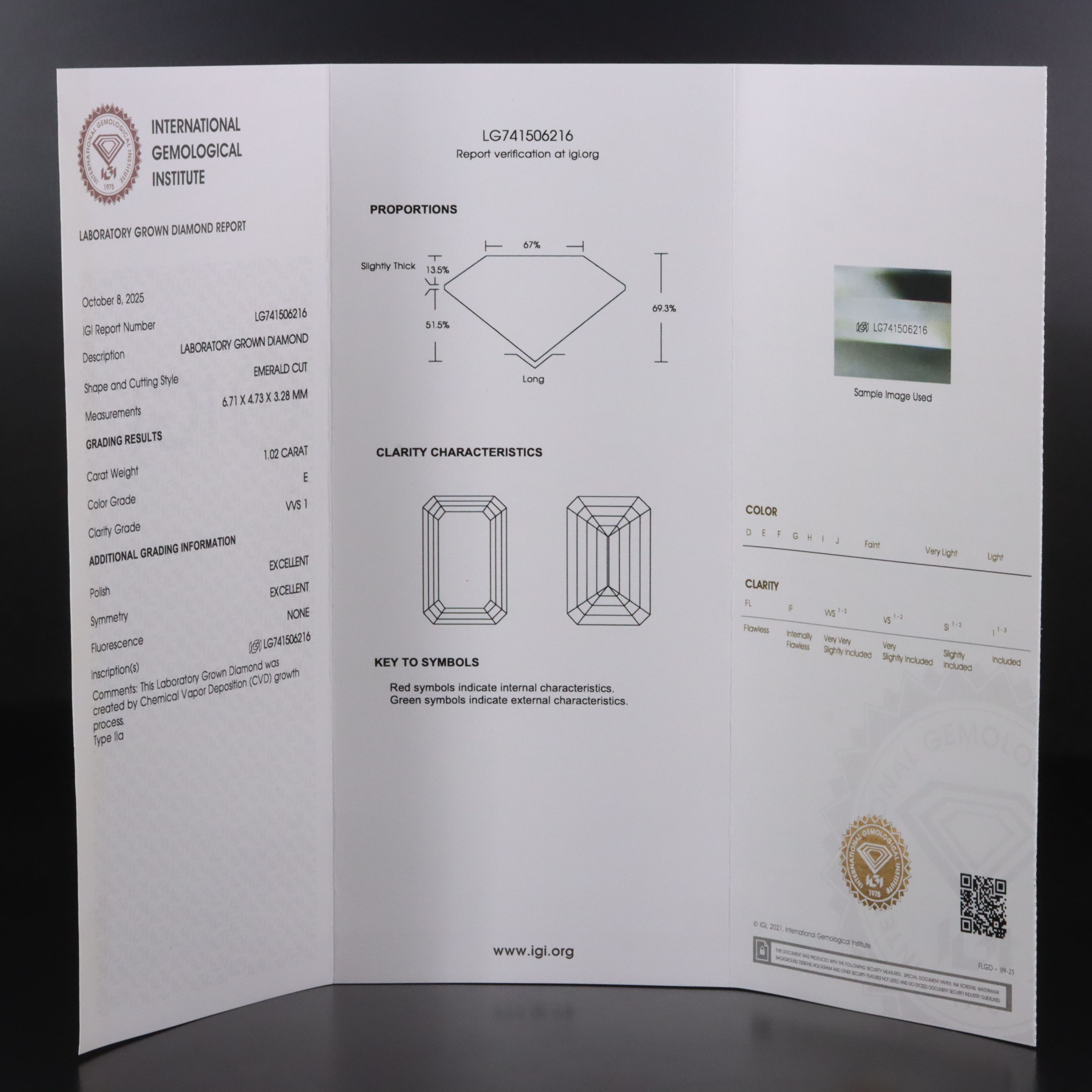 Loose 1.02 CT Lab Grown Diamond with IGI Report