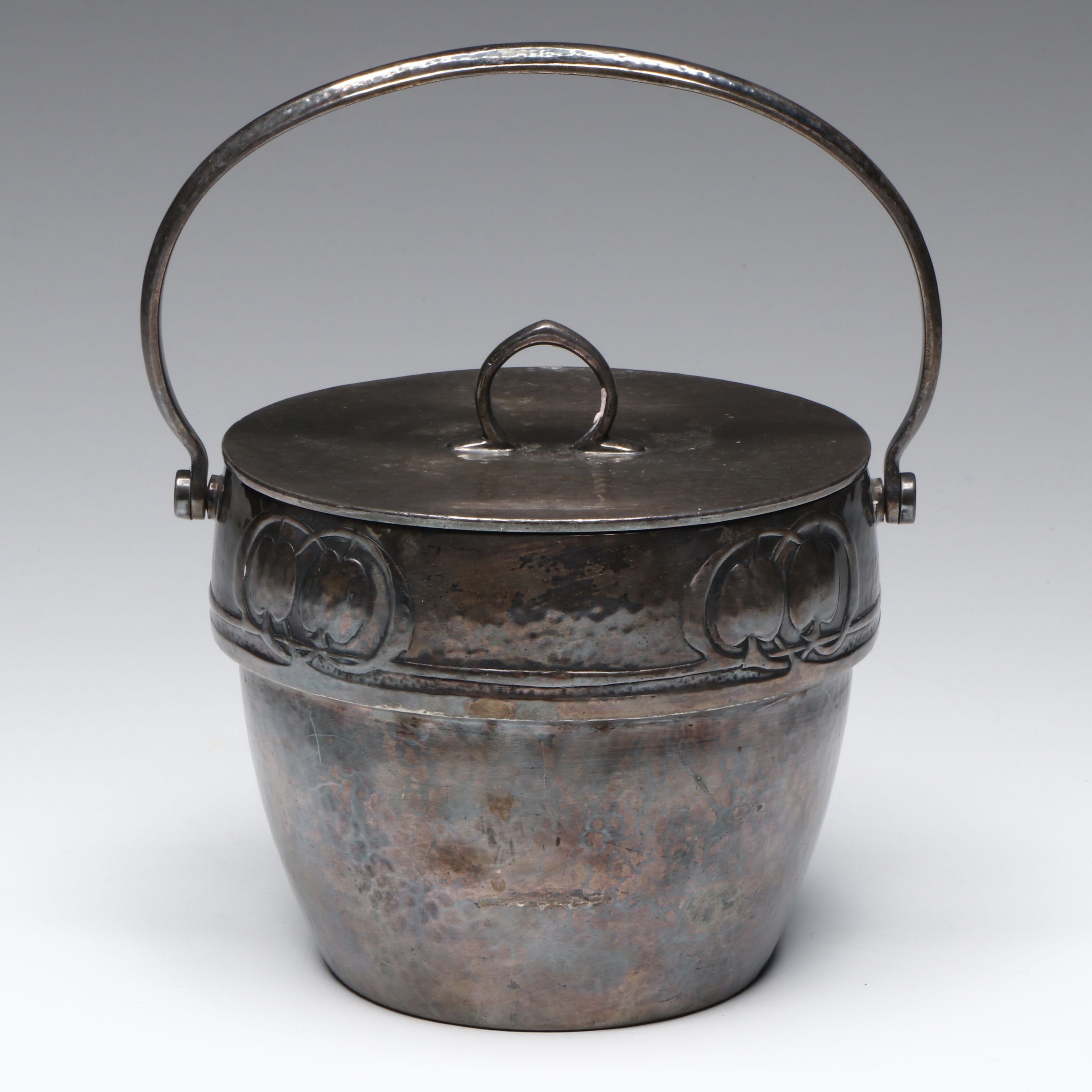Antique English Arts and Crafts Pewter Biscuit Barrel, Late 19th/Early 20th C.