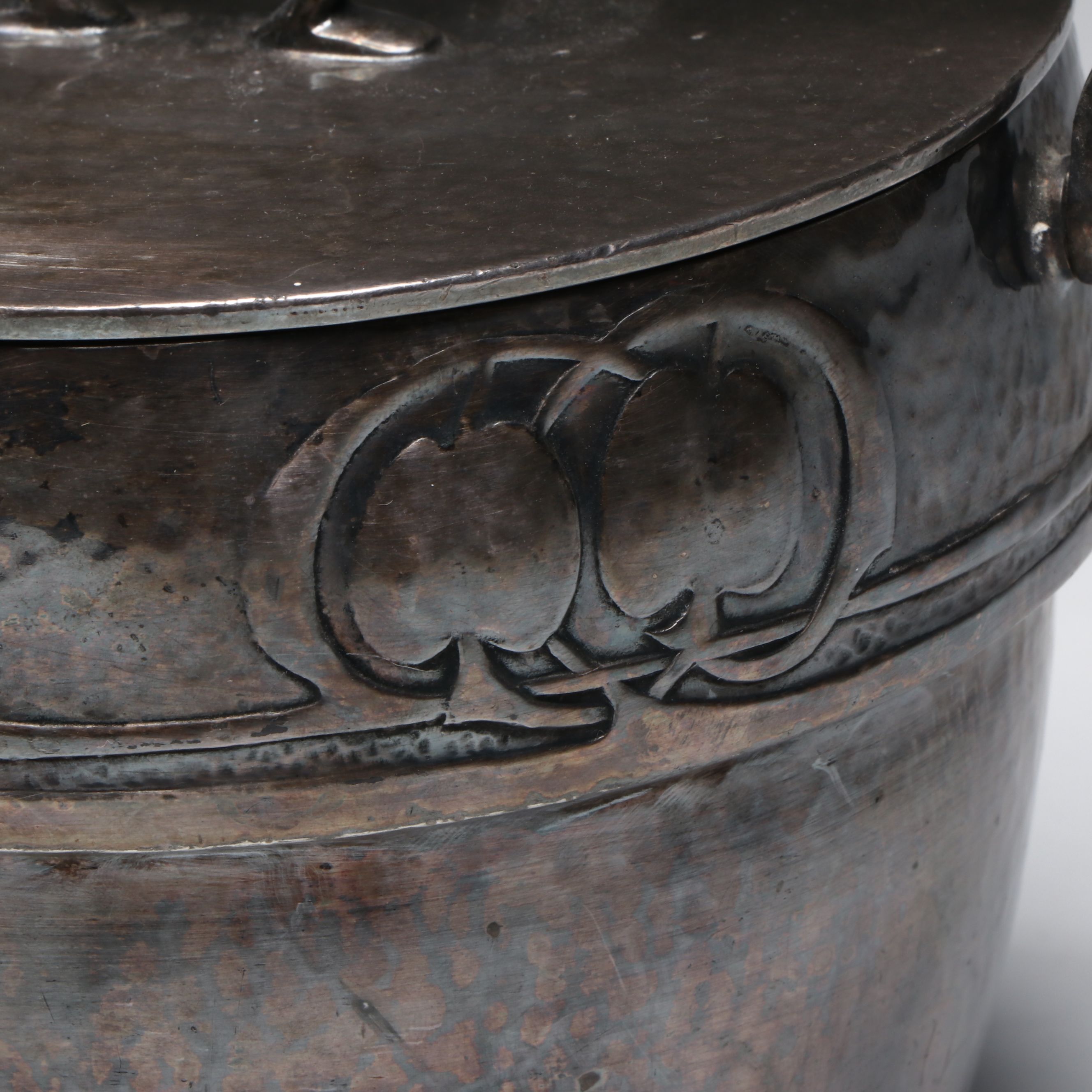 Antique English Arts and Crafts Pewter Biscuit Barrel, Late 19th/Early 20th C.