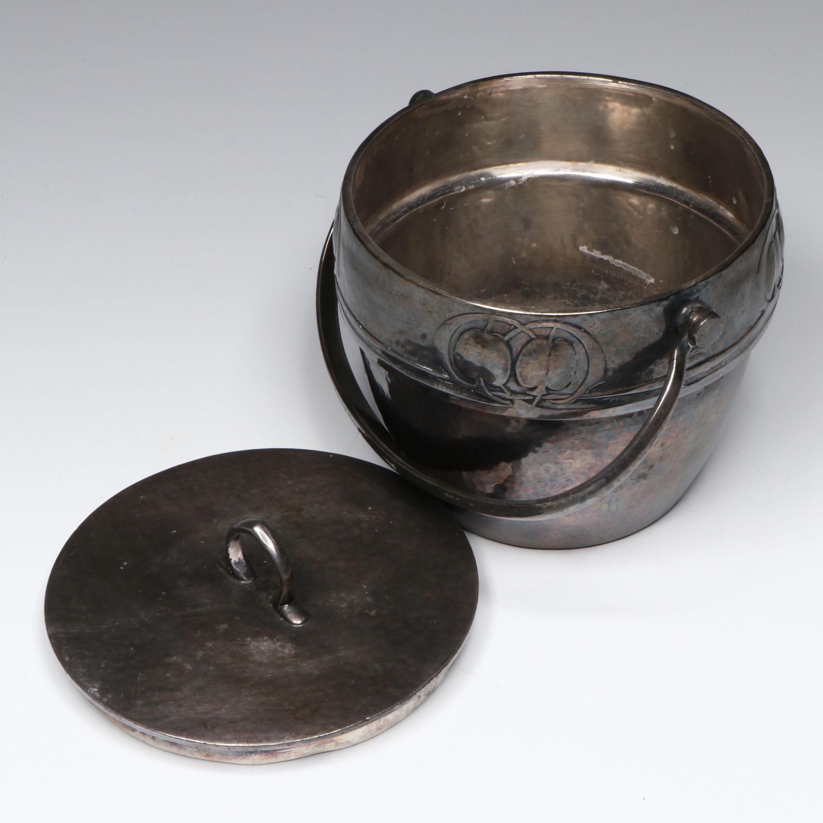 Antique English Arts and Crafts Pewter Biscuit Barrel, Late 19th/Early 20th C.