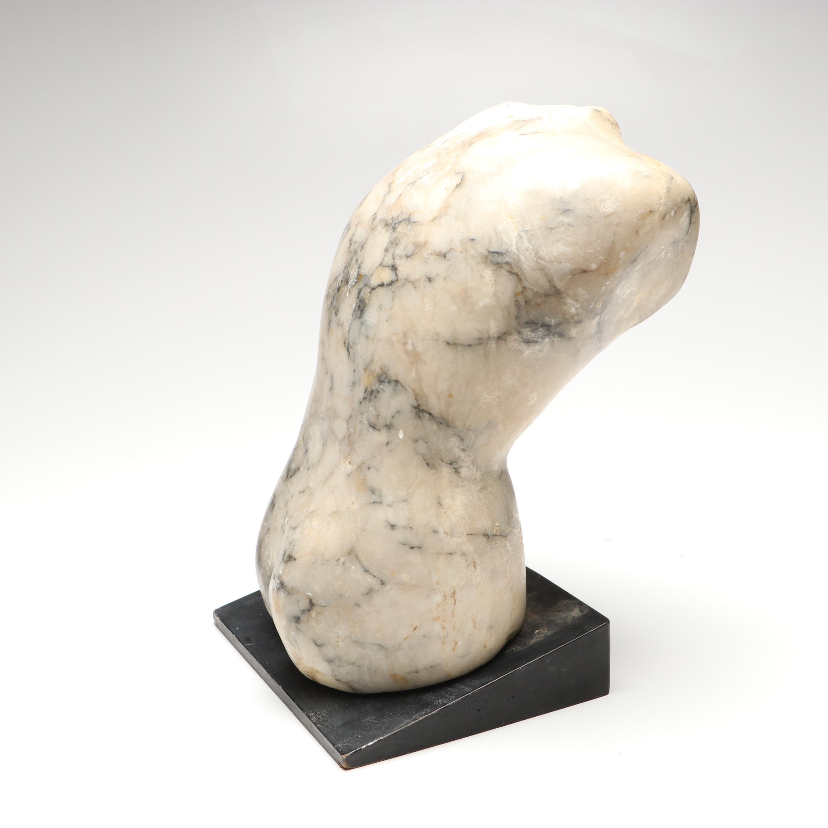 Mid-Century Marble Torso Carving on Wood Base, Vintage