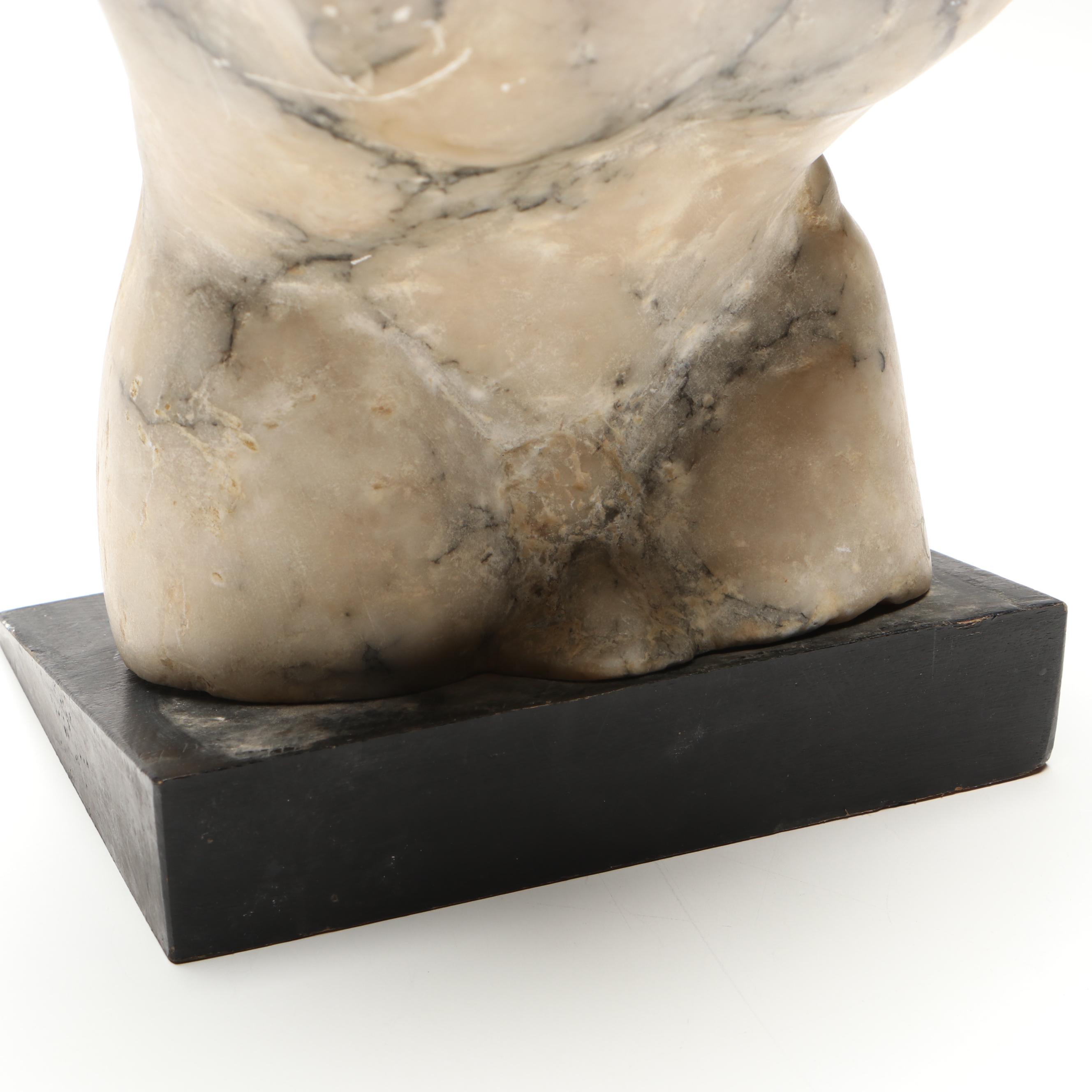 Mid-Century Marble Torso Carving on Wood Base, Vintage