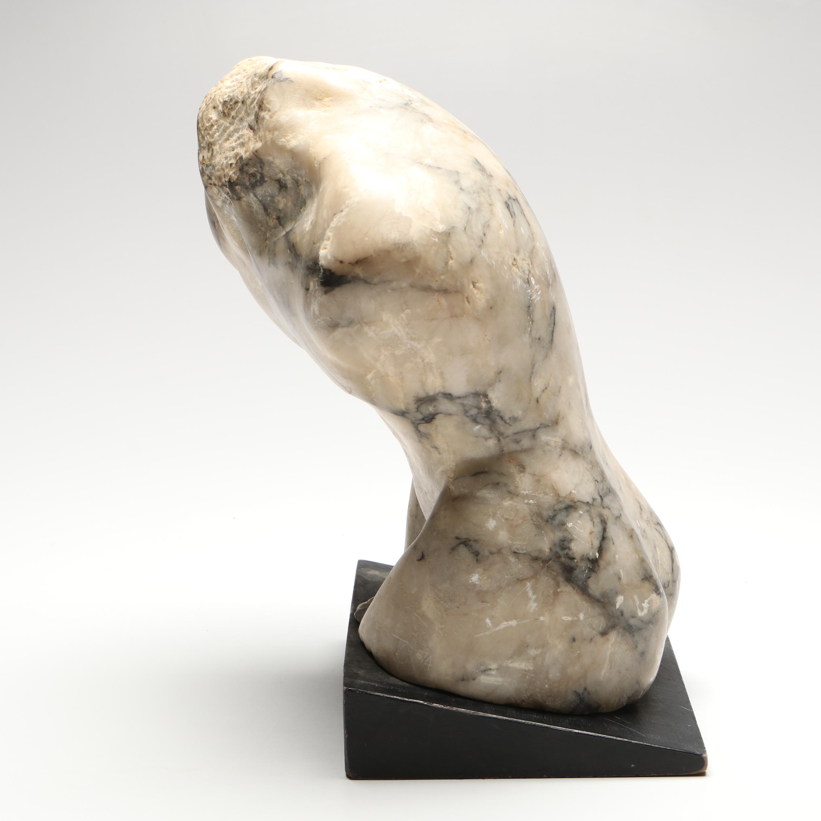 Mid-Century Marble Torso Carving on Wood Base, Vintage