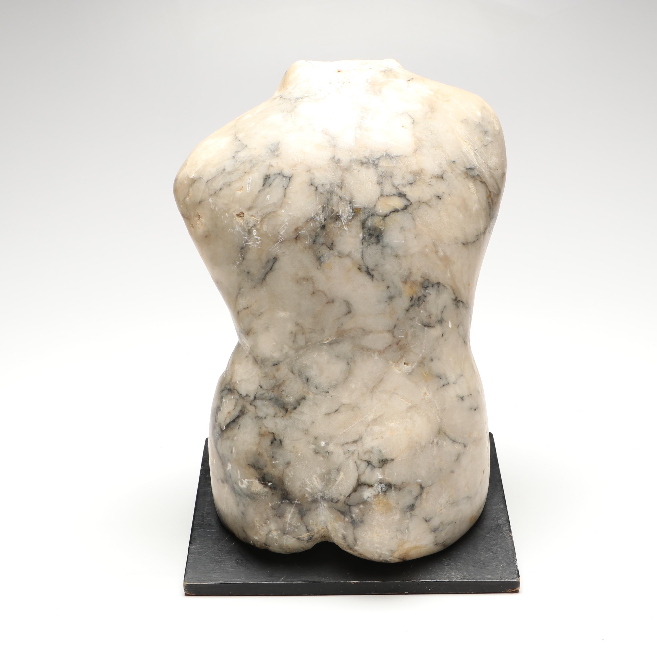 Mid-Century Marble Torso Carving on Wood Base, Vintage