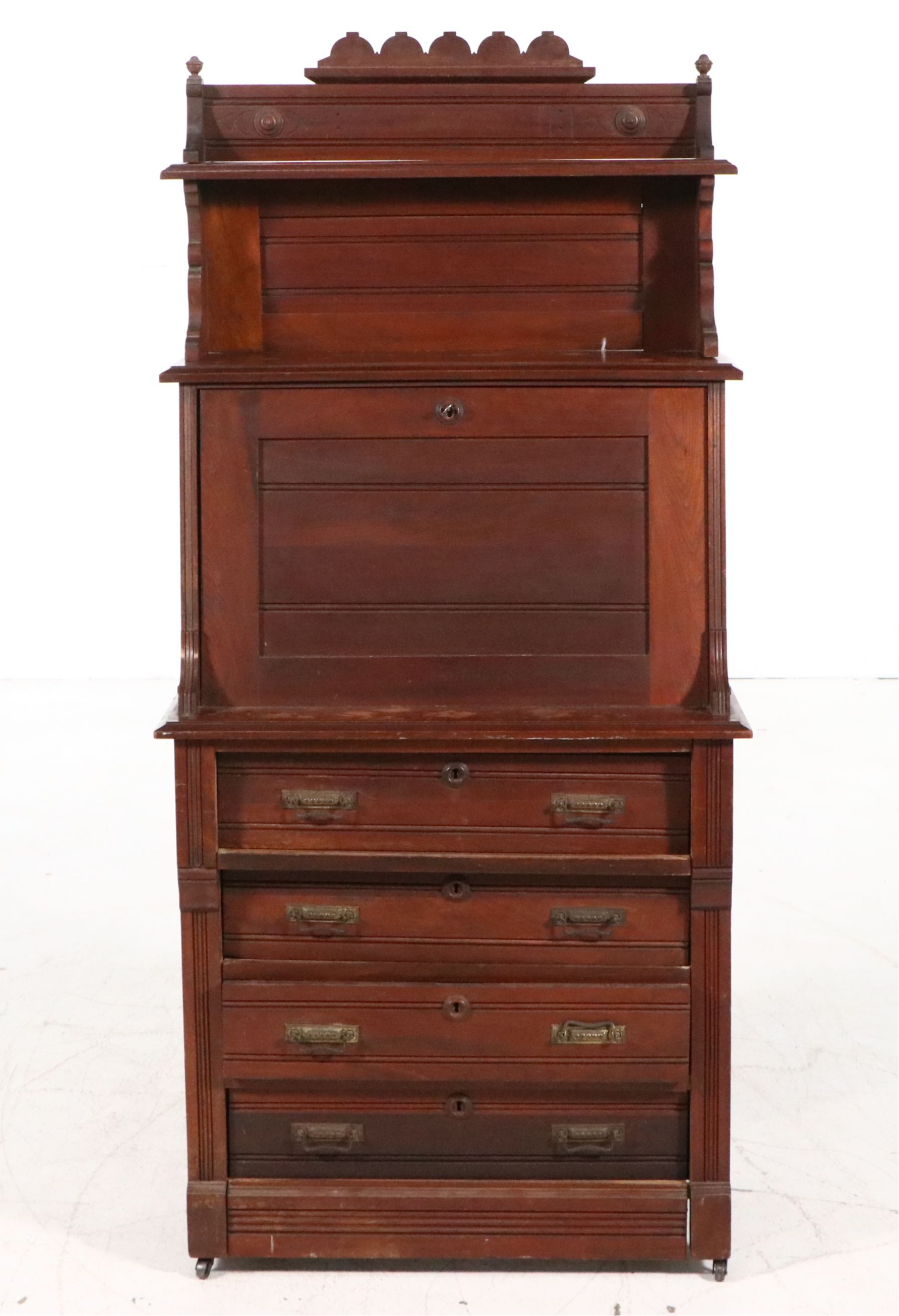 Eastlake Walnut Slant-Front Secretary Desk, Late 19th Century