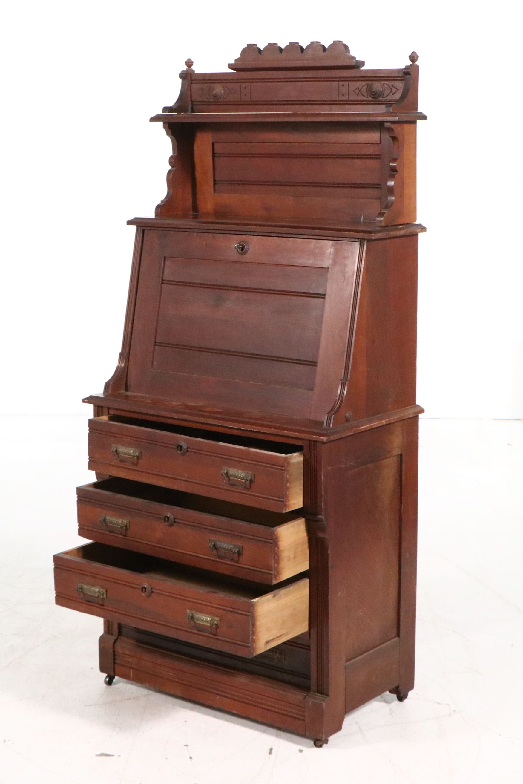 Eastlake Walnut Slant-Front Secretary Desk, Late 19th Century