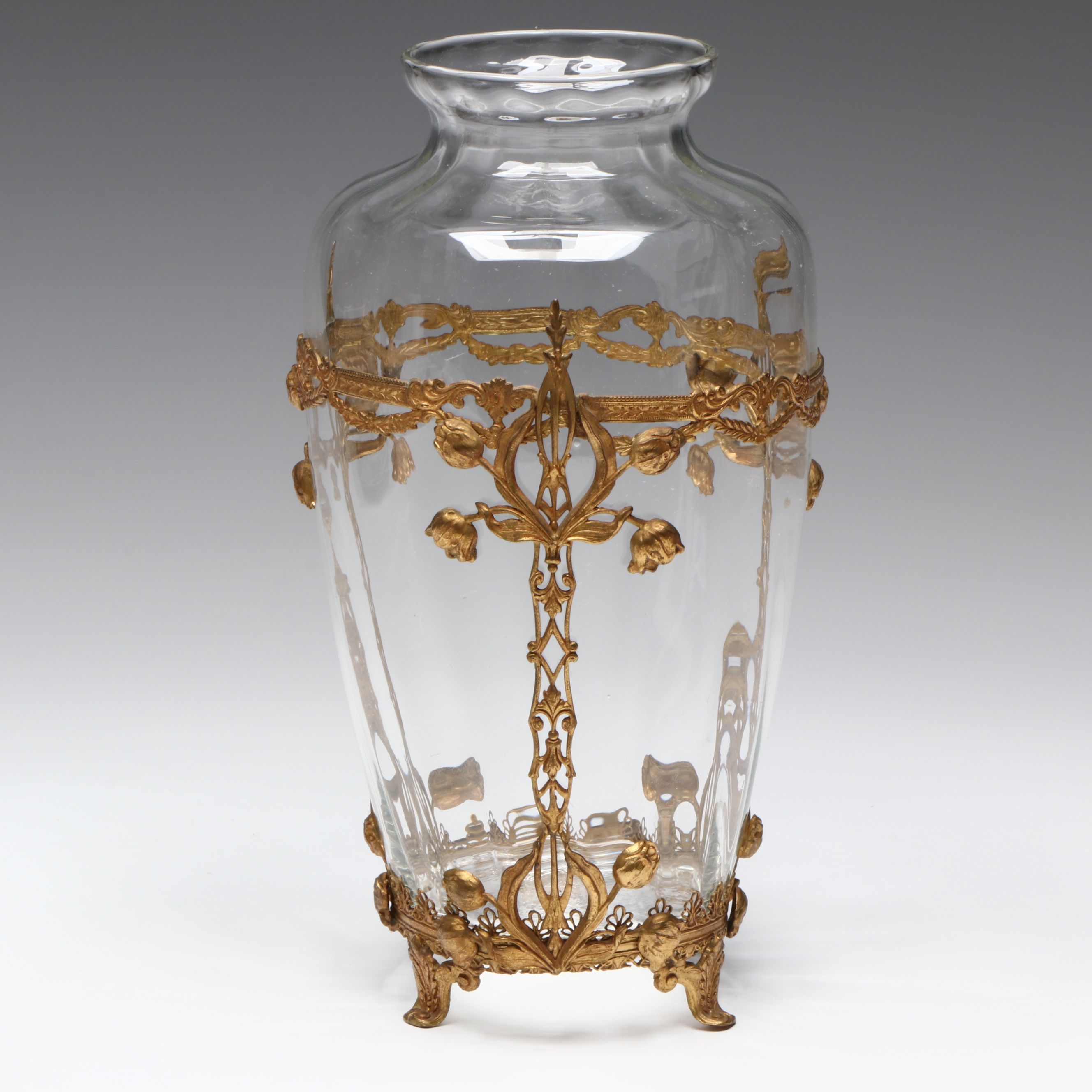 Royal Stafford Floral Bone China Plates with Gilt Metal Mounted Glass Vase