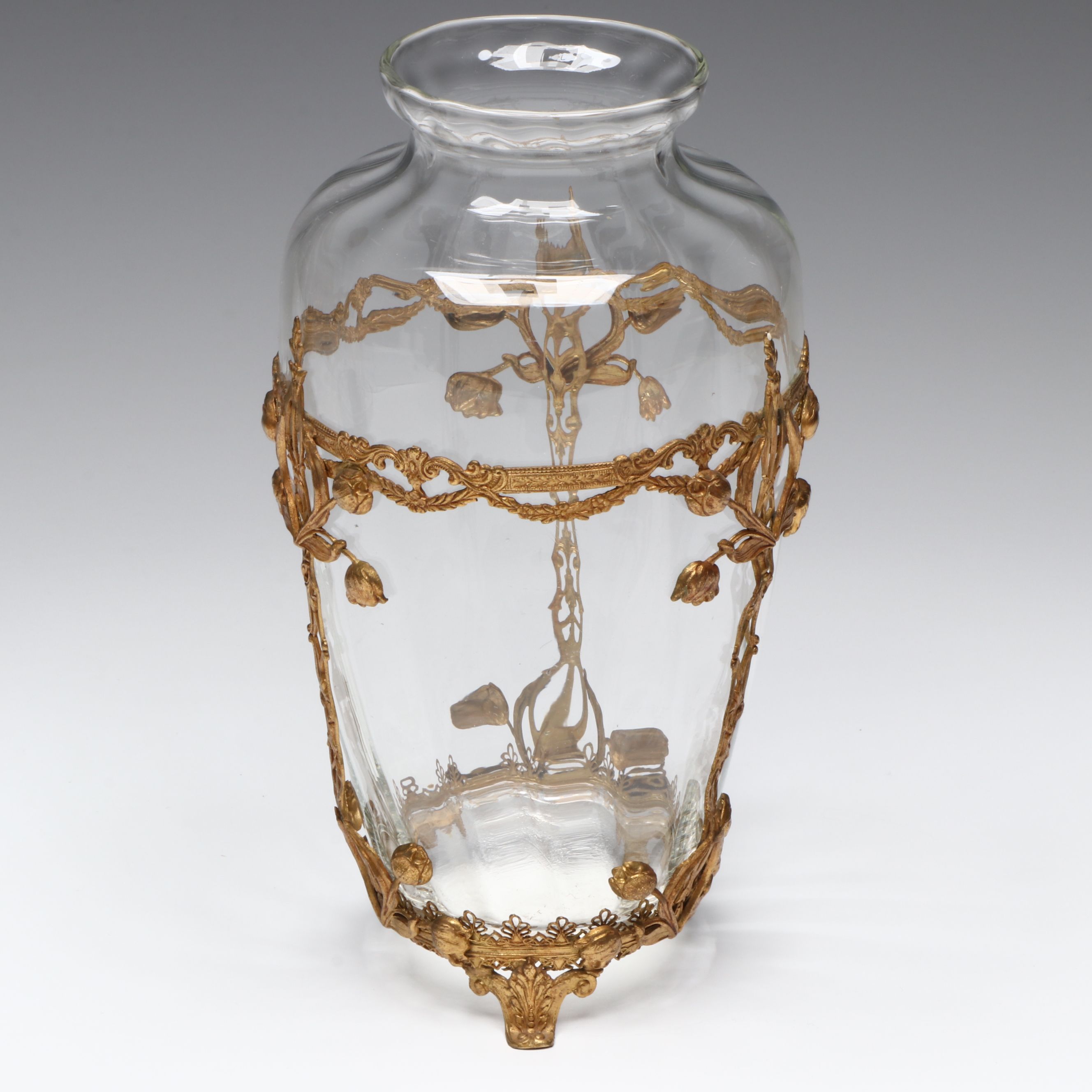 Royal Stafford Floral Bone China Plates with Gilt Metal Mounted Glass Vase