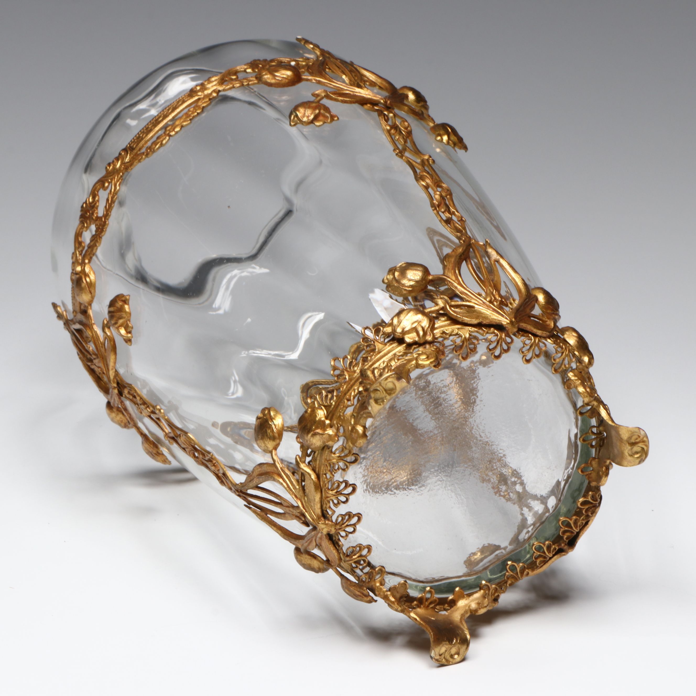 Royal Stafford Floral Bone China Plates with Gilt Metal Mounted Glass Vase