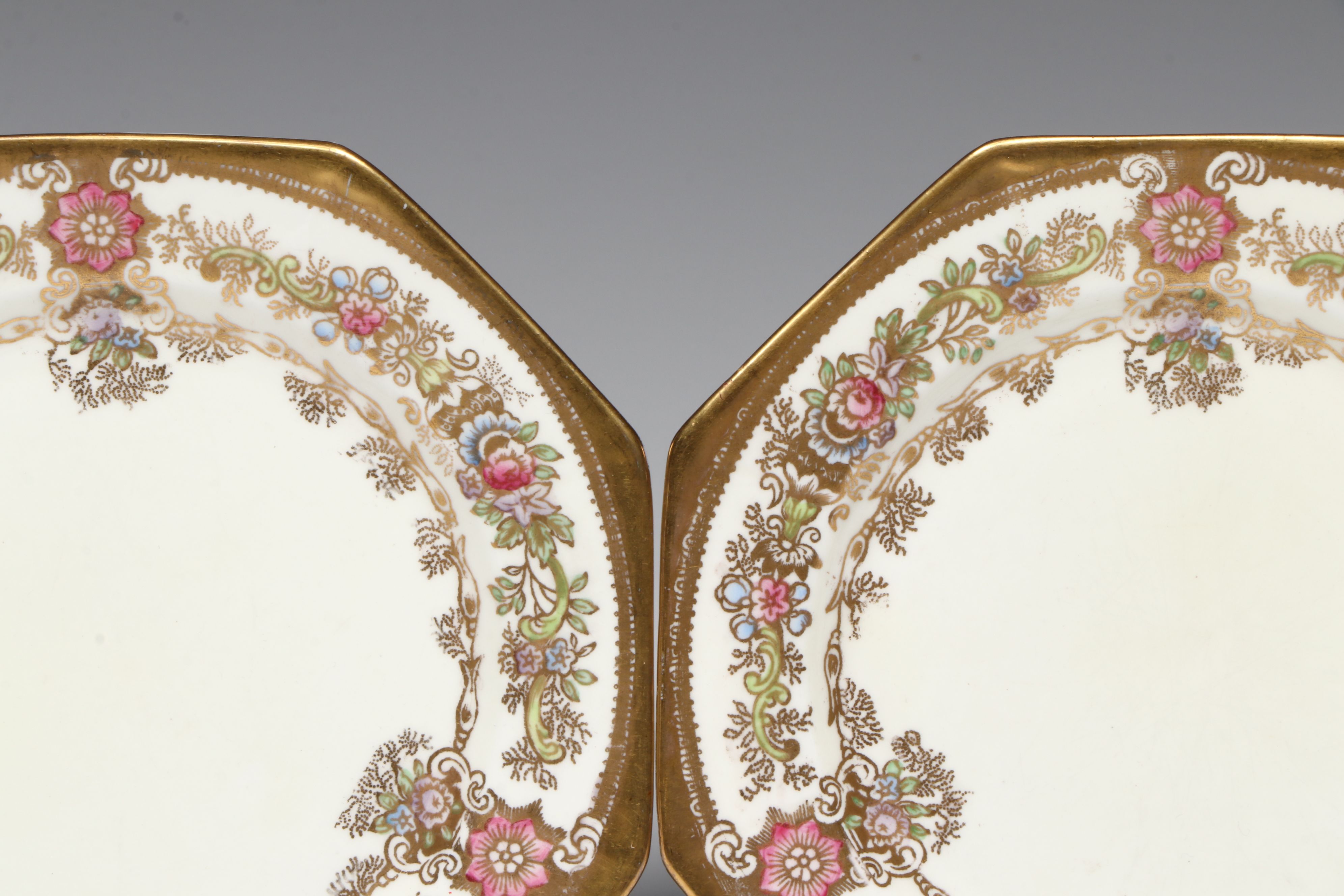 Royal Stafford Floral Bone China Plates with Gilt Metal Mounted Glass Vase