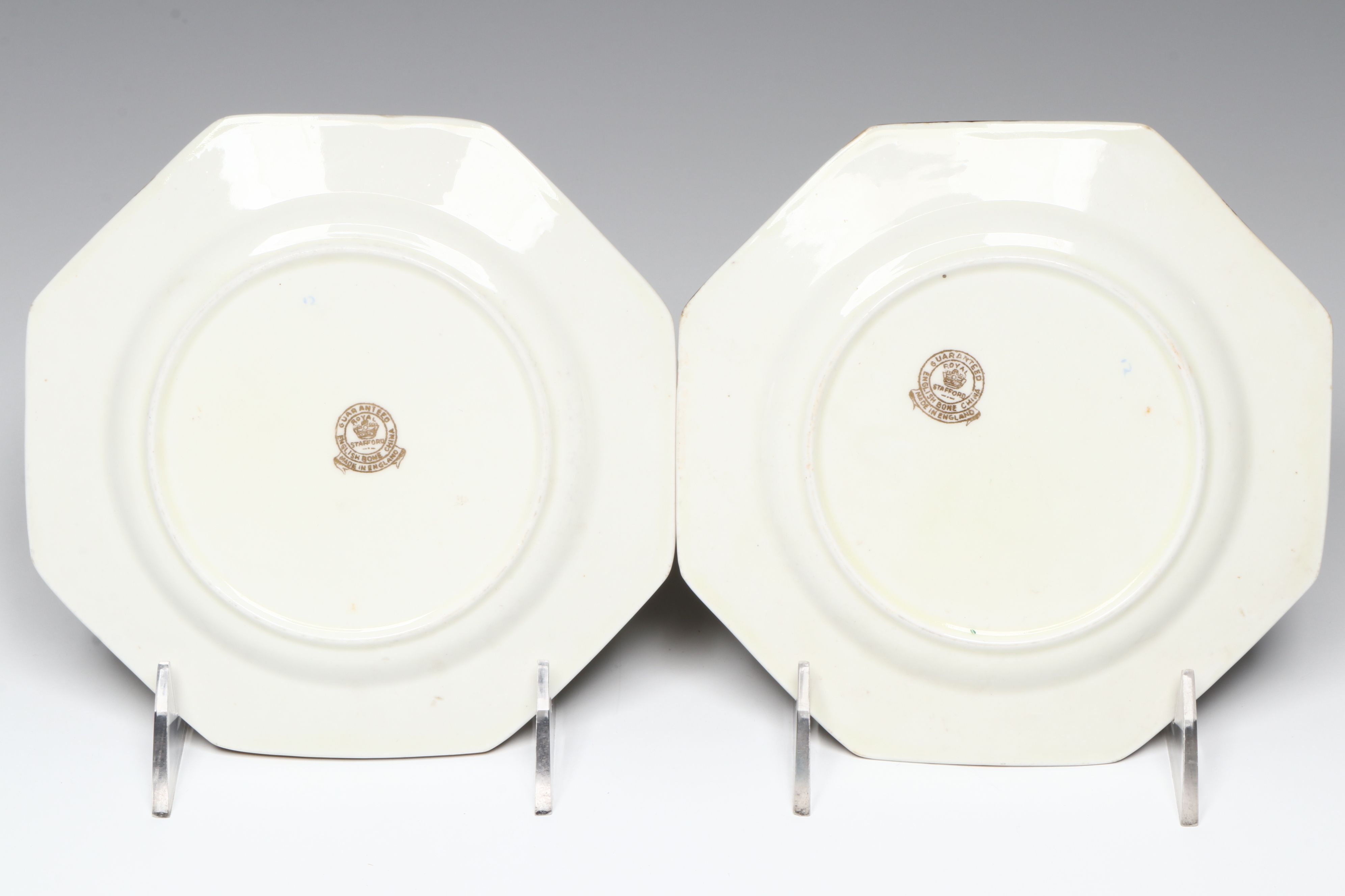 Royal Stafford Floral Bone China Plates with Gilt Metal Mounted Glass Vase