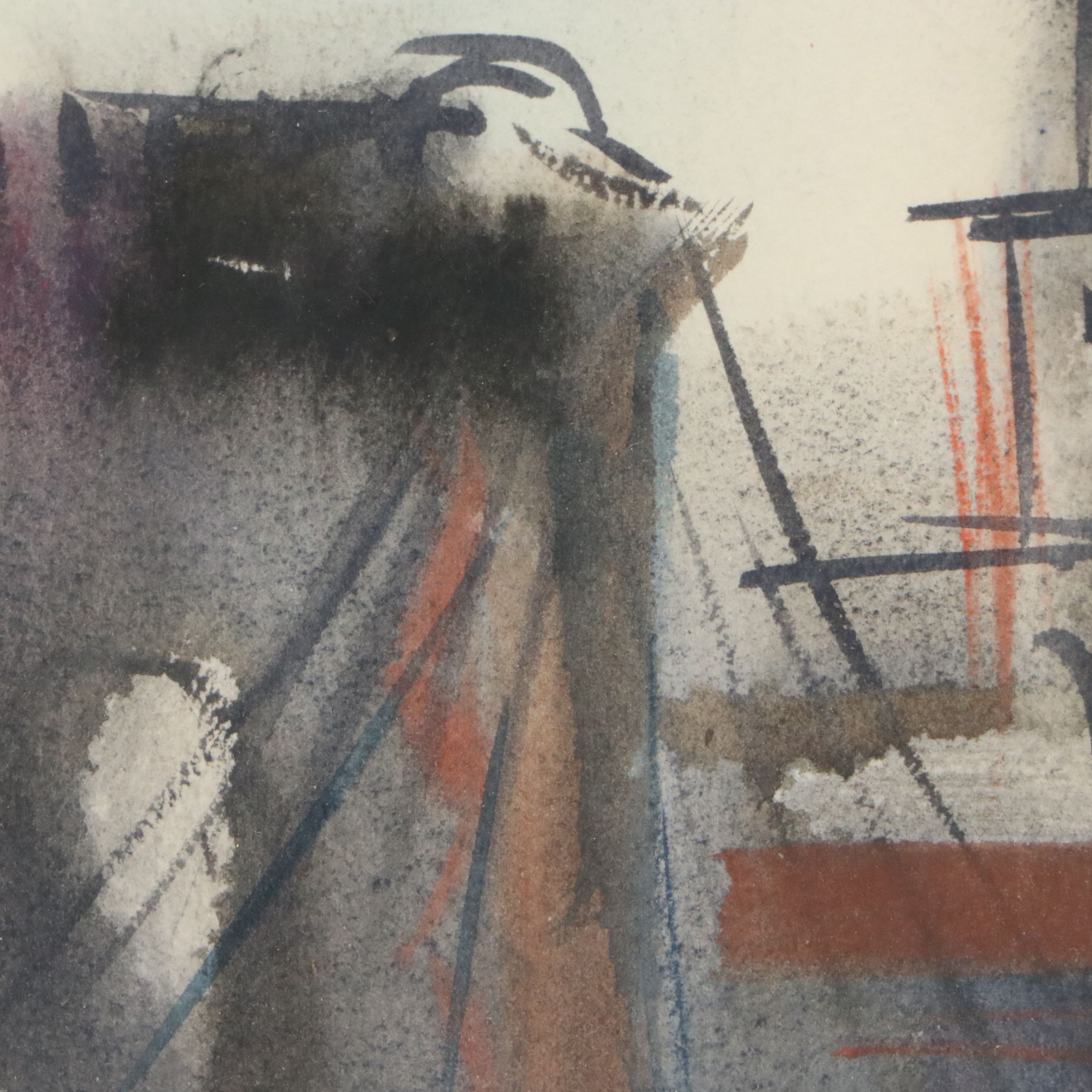 Jesse Philip Olmes Stylized Cincinnati Cityscape Watercolor Painting, 1950