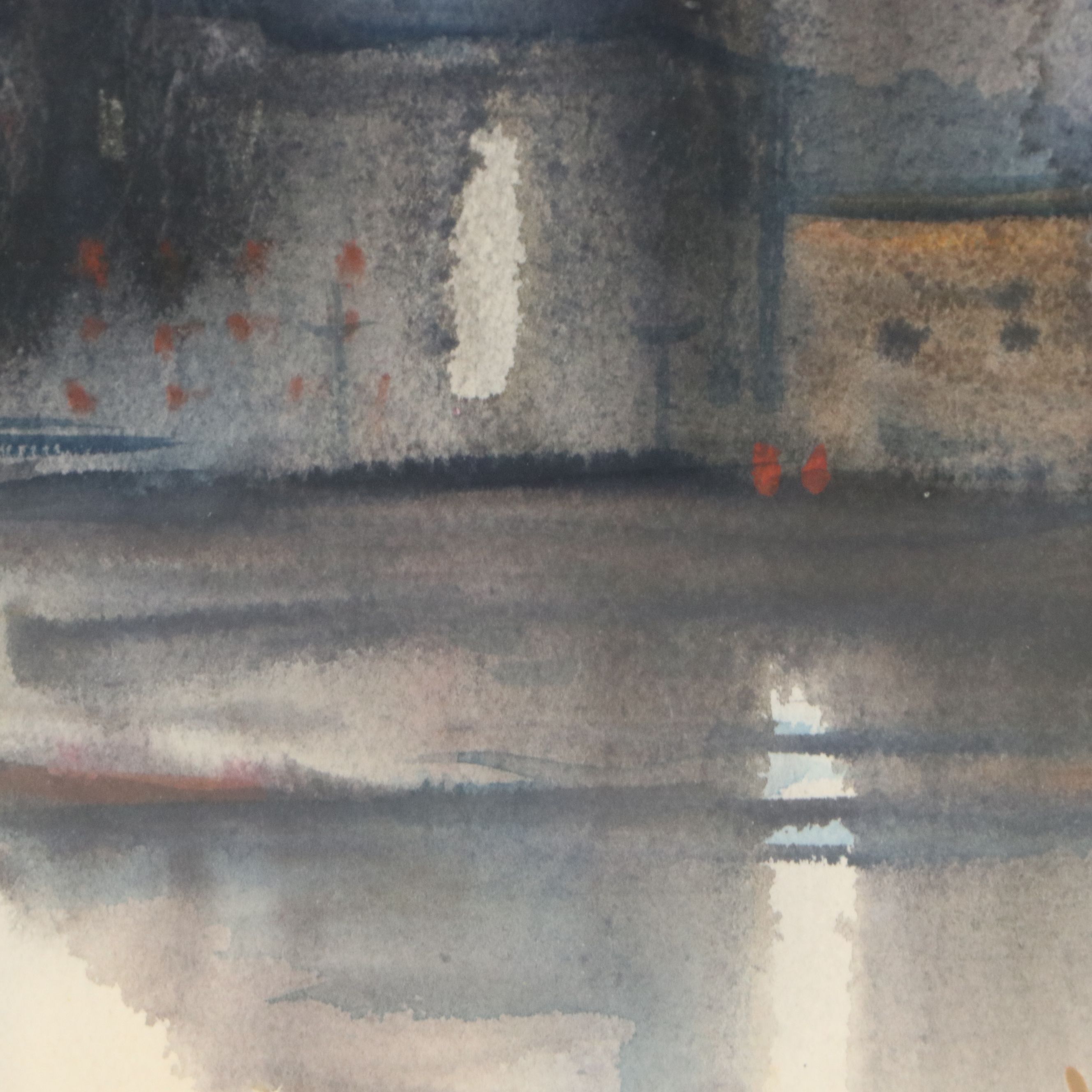 Jesse Philip Olmes Stylized Cincinnati Cityscape Watercolor Painting, 1950