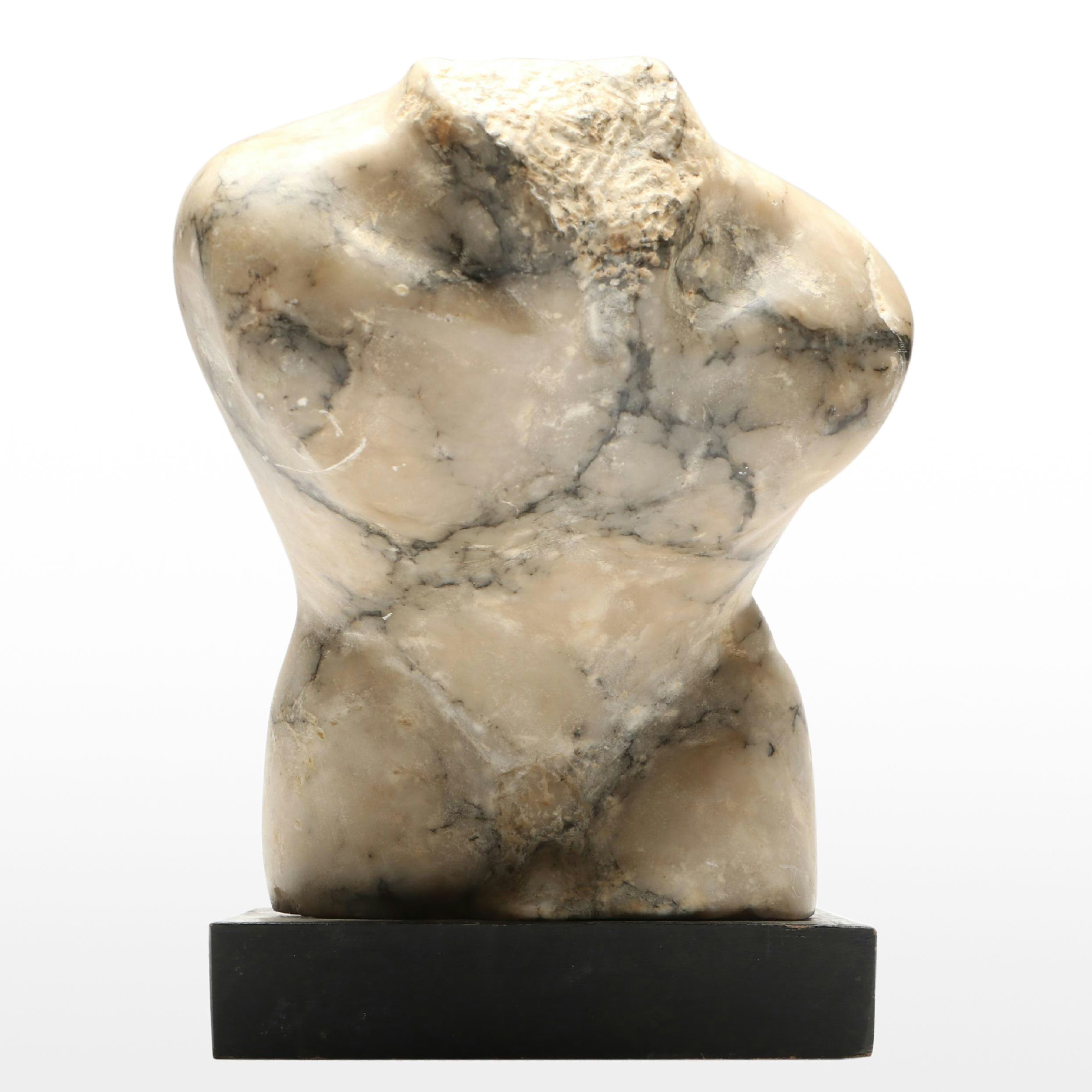 Mid-Century Marble Torso Carving on Wood Base, Vintage