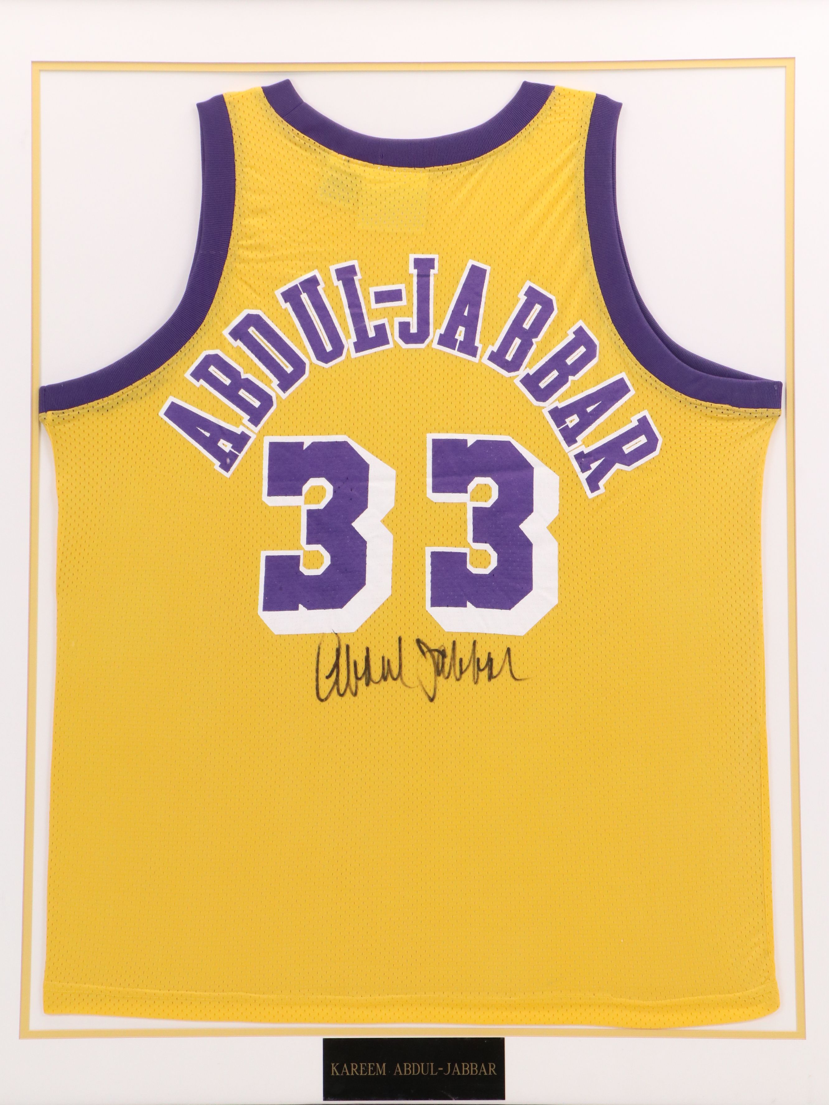 Kareem Abdul-Jabbar Signed Los Angeles Lakers Basketball Jersey in Matted Frame