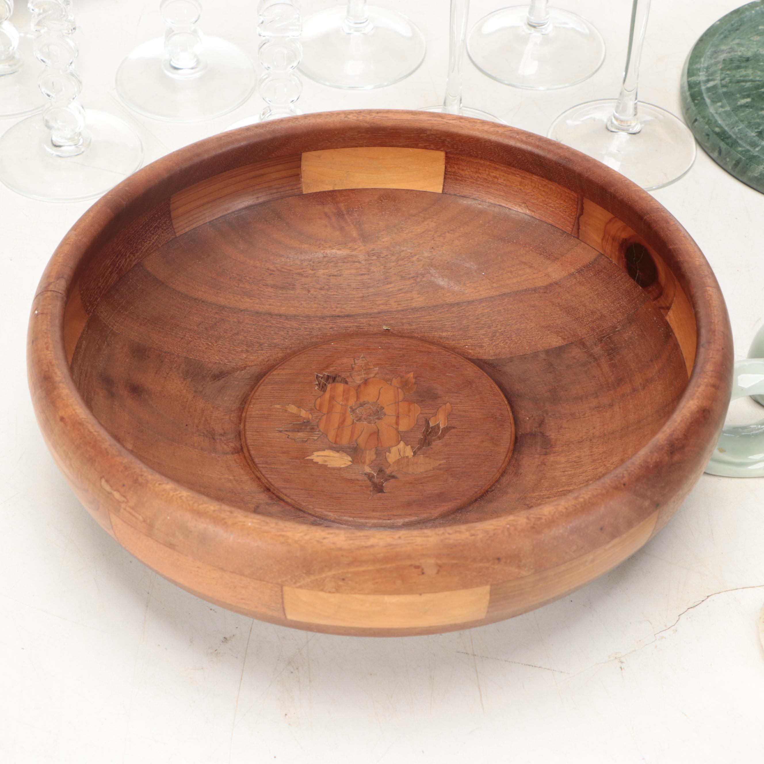 Wine Glasses, Cheese Dome, Placemats with More Rustic Table and Home Furnishings