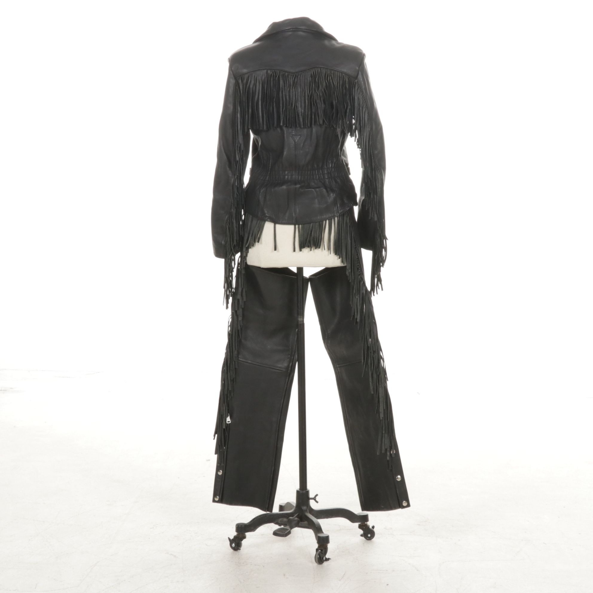 Harley-Davidson Fringe Black Cowhide Leather Motorcycle Jacket with Riding Chaps