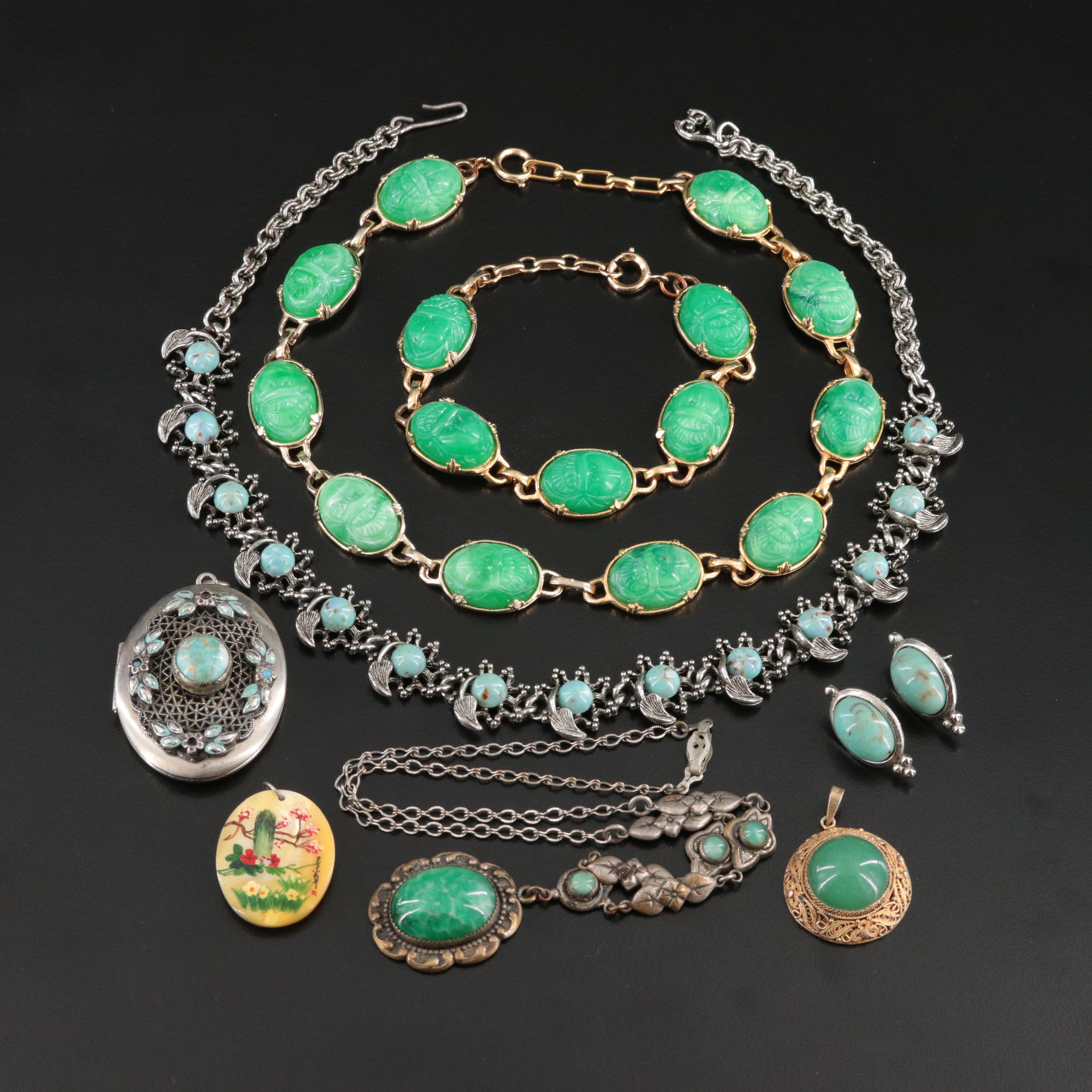Peking Glass Necklace and Chinese Export Sterling Pendant Featured in Jewelry