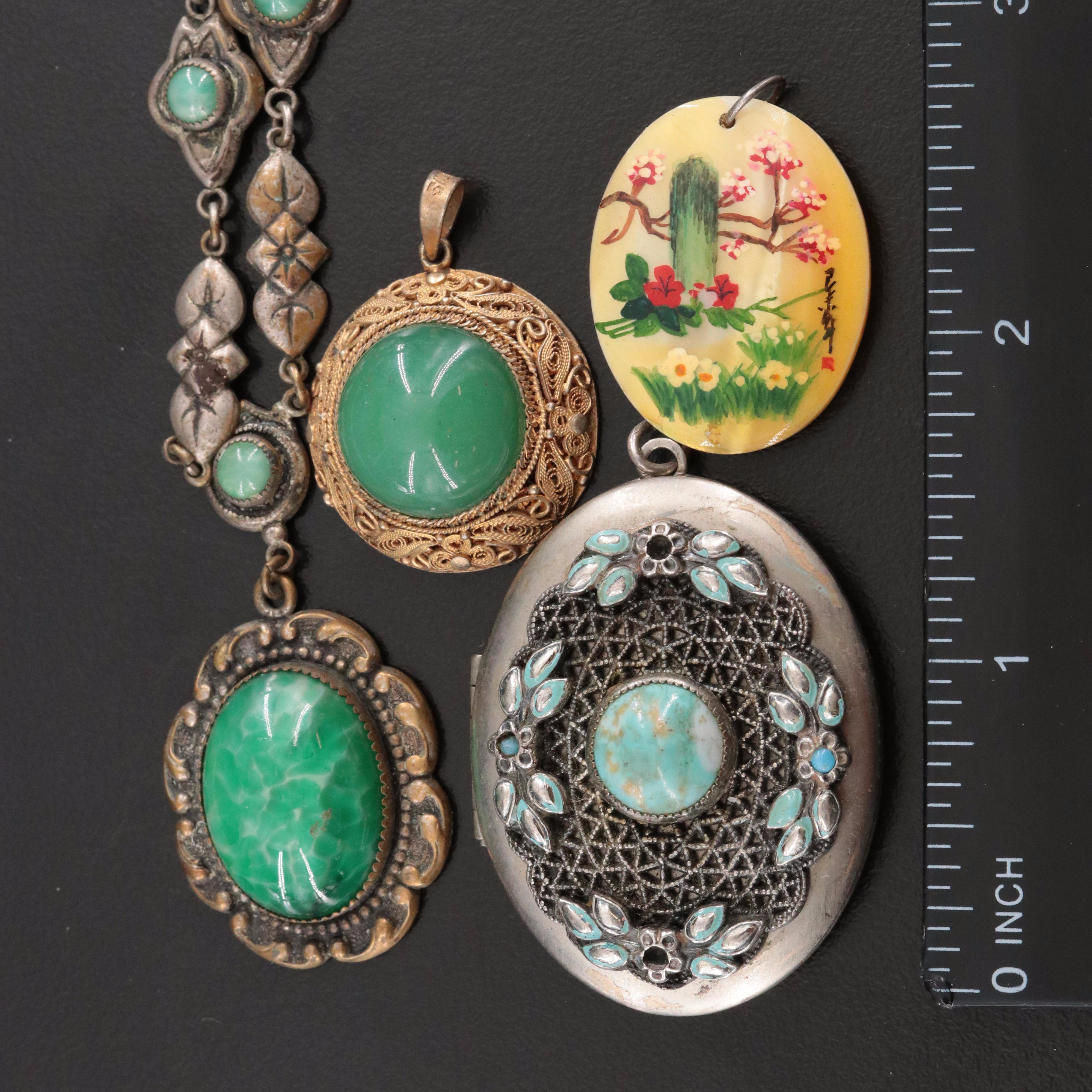 Peking Glass Necklace and Chinese Export Sterling Pendant Featured in Jewelry