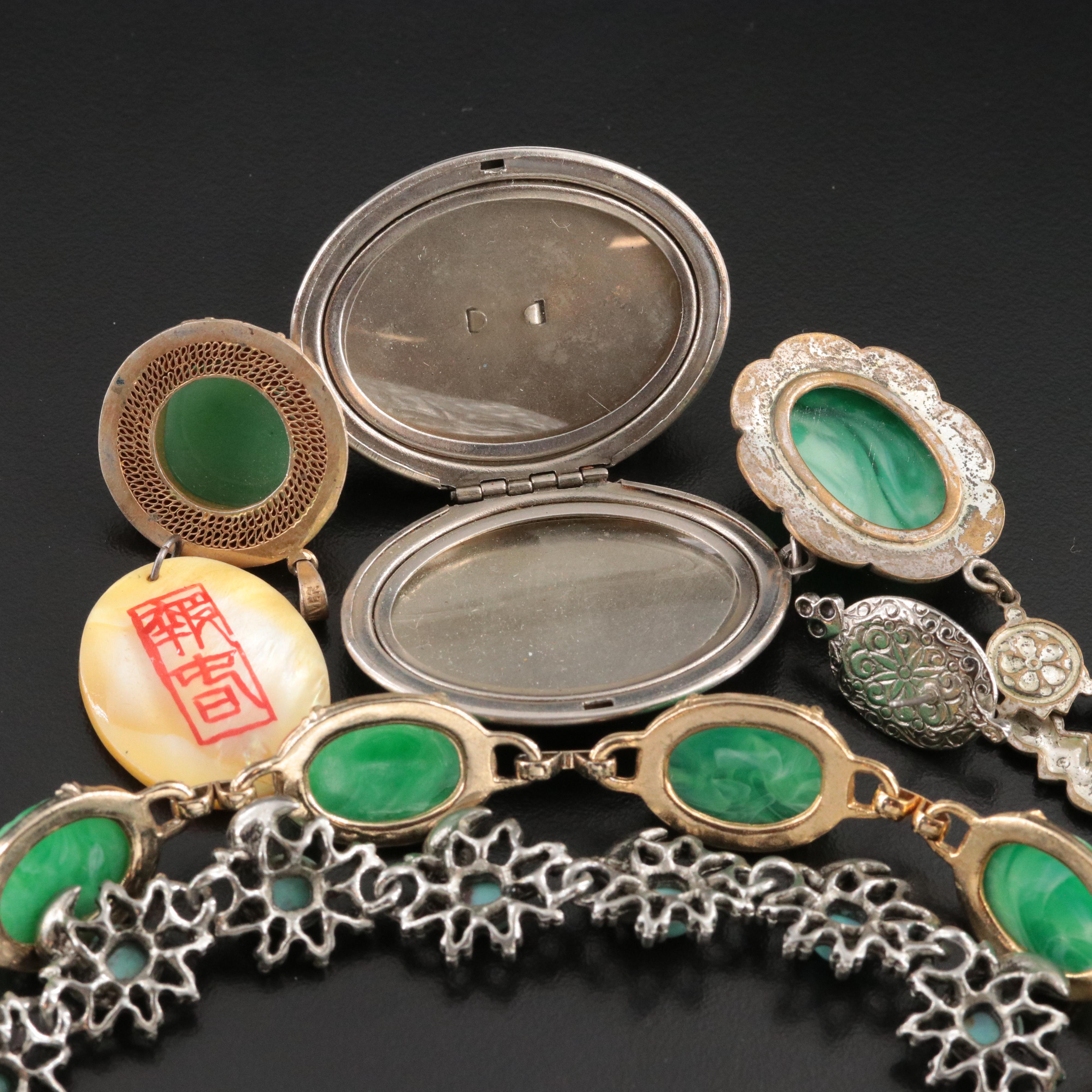 Peking Glass Necklace and Chinese Export Sterling Pendant Featured in Jewelry